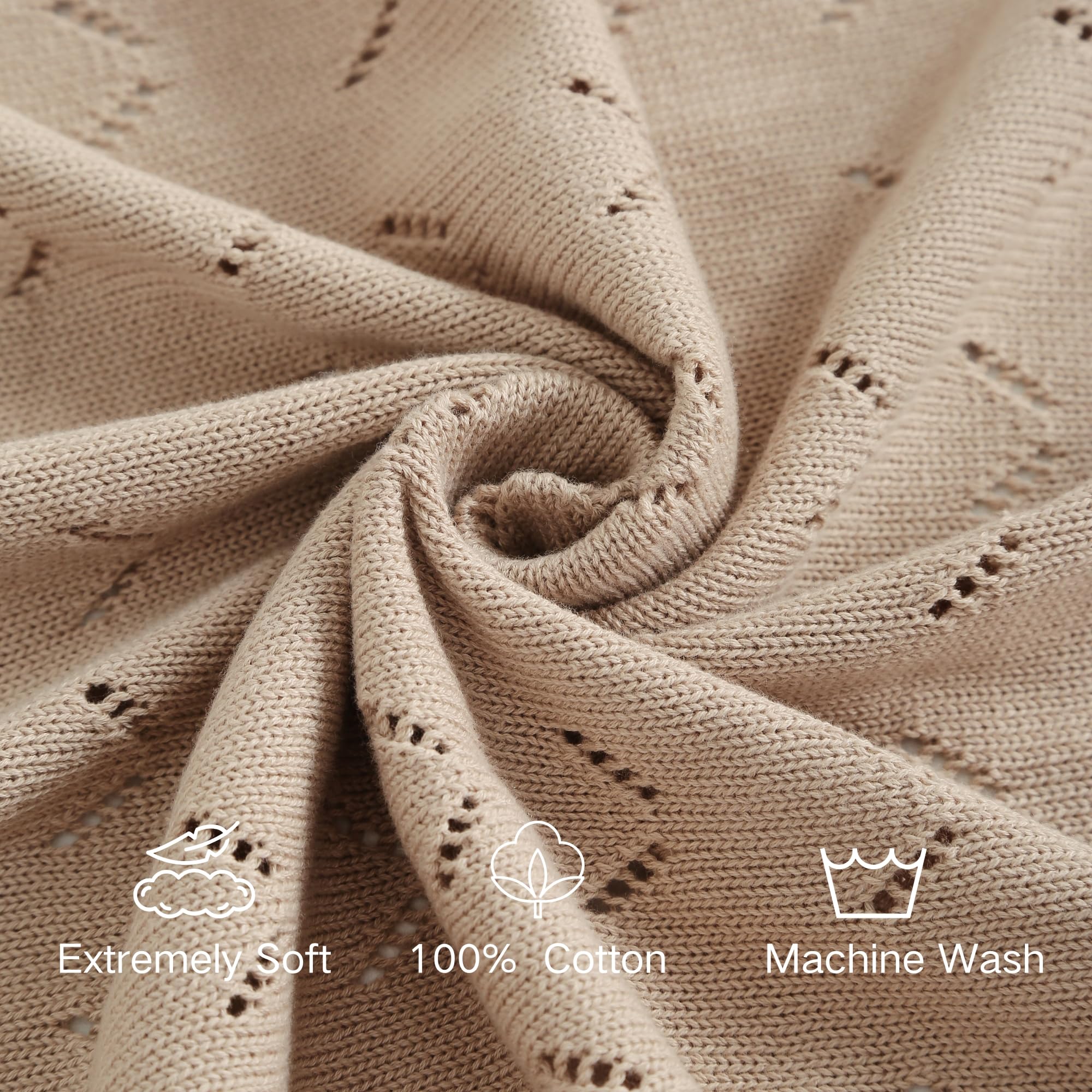 Coperta per Bambini Traforata 100% Cotone Traspirante per Lettino e Passeggino per Neonati Ragazzo Ragazza, Swaddle, Cameretta 100x80cm Khaki