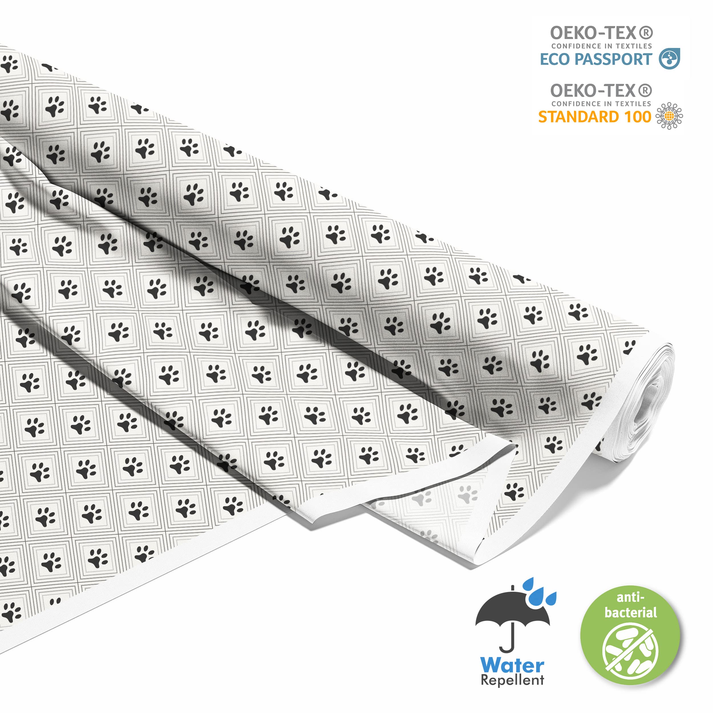 HEKO PANELS Oxford Wasserdichte Meterware Canvas-Stoff Polyester Zum Nähen Möbelstoffe Dekostoffe Handwerken Wasserabweisend Blickdicht Hundepfoten 5 Meter 155 x 500 cm