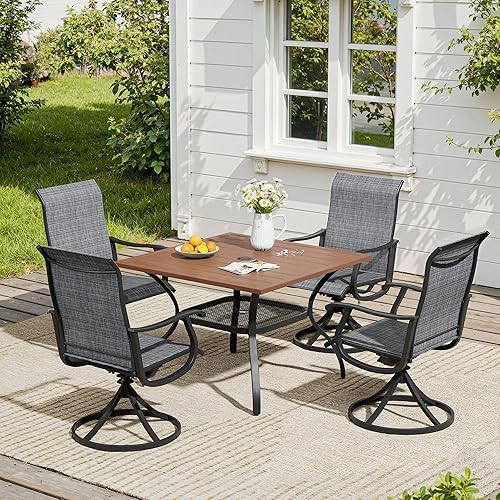 Miniatura 20 de VICLLAX Muebles pequeños de exterior de 3 piezas, 2 sillas giratorias de patio y mesa redonda pequeña para 2, sillas de carbón oscuro y negro Carbón