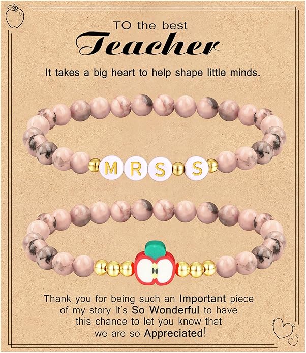 Teacher Appreciation Gifts for Women,Teacher Must Haves Initial Bracelet Mrs Miss End of Year Teacher Gifts Thank You for Helping Me Grow Music Math Science Teachers Bracelets Retirement 2 Set Jewelry