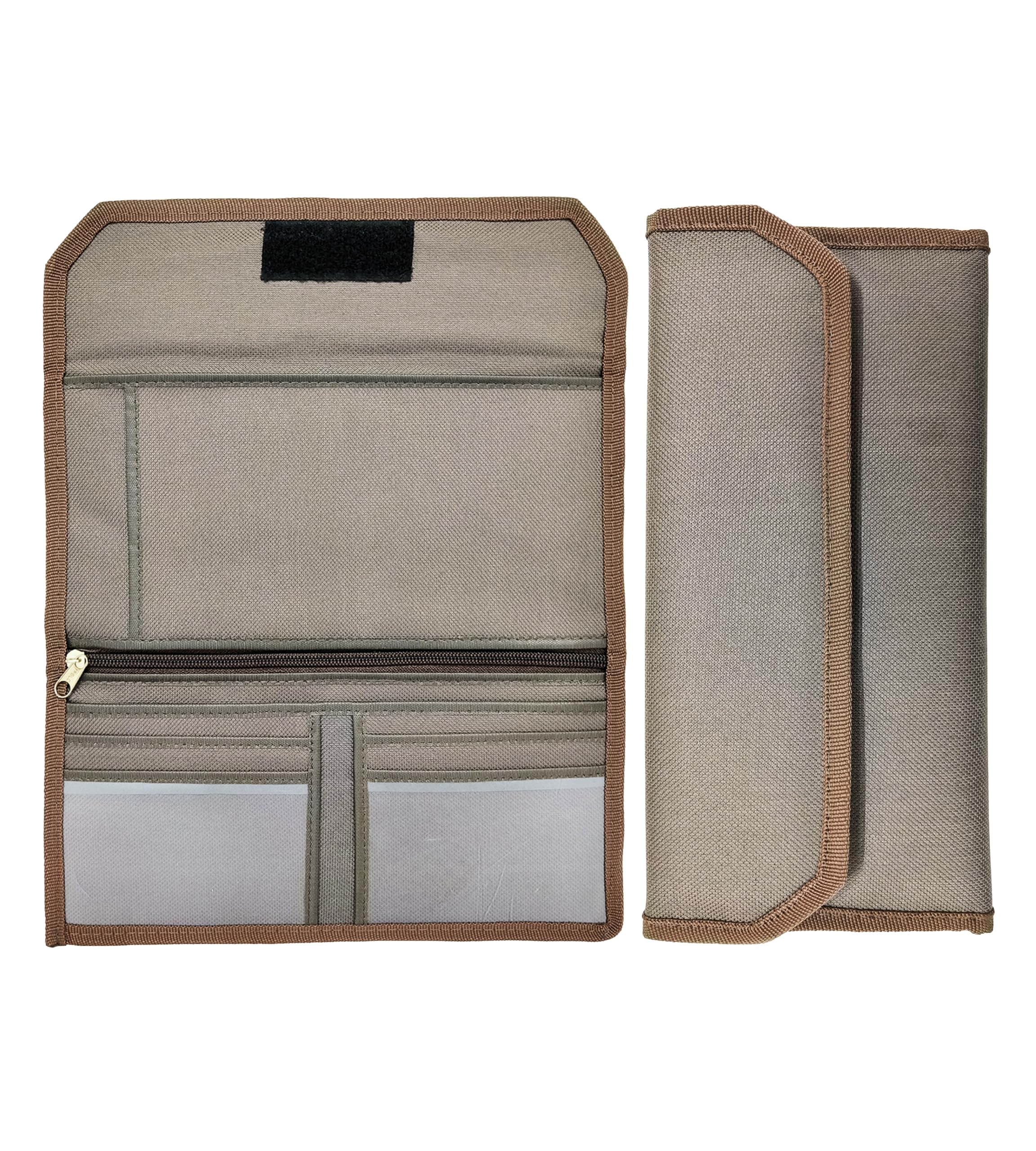 Ransh Cheque Book Holder, Card Holder, Car Document Holder with Multi Size 10 Pockets with Zipper Pocket (Mat Brown)-image-39
