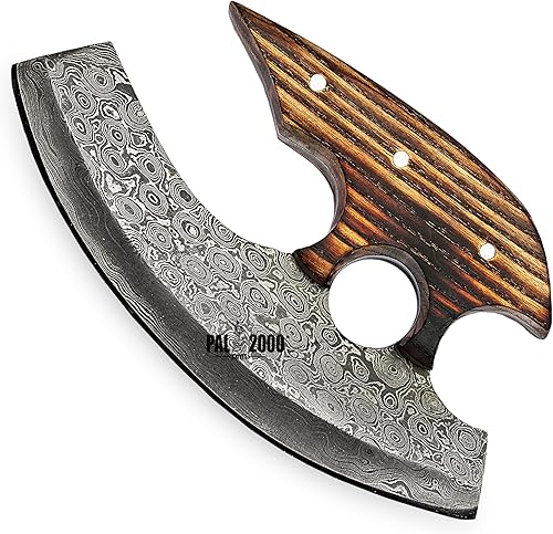 Miniatura 2 de Cuchillos - Alaskan Ulu - Cuchillo Mezzaluna Ulu - Cortador de pizza Ulu - Ulu tradicional - Acero de Damasco hecho a mano - Mango de madera