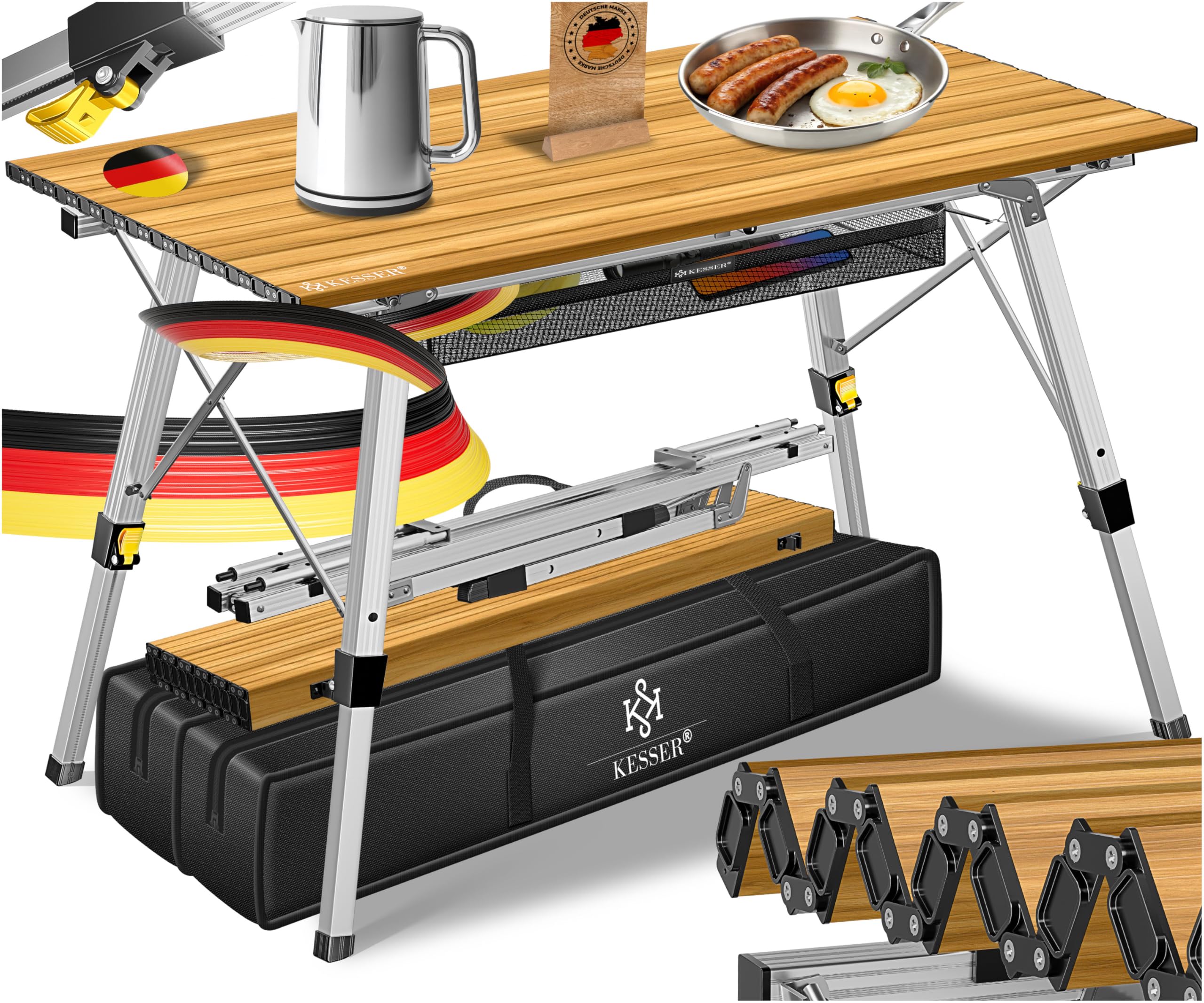 KESSER® Tavolo da Campeggio Pieghevole Tavolo Pieghevole Tavolo da Campeggio con Telaio in Alluminio Piano del Tavolo Arrotolabile Tavolo Pieghevole con Regolazione dell'altezza