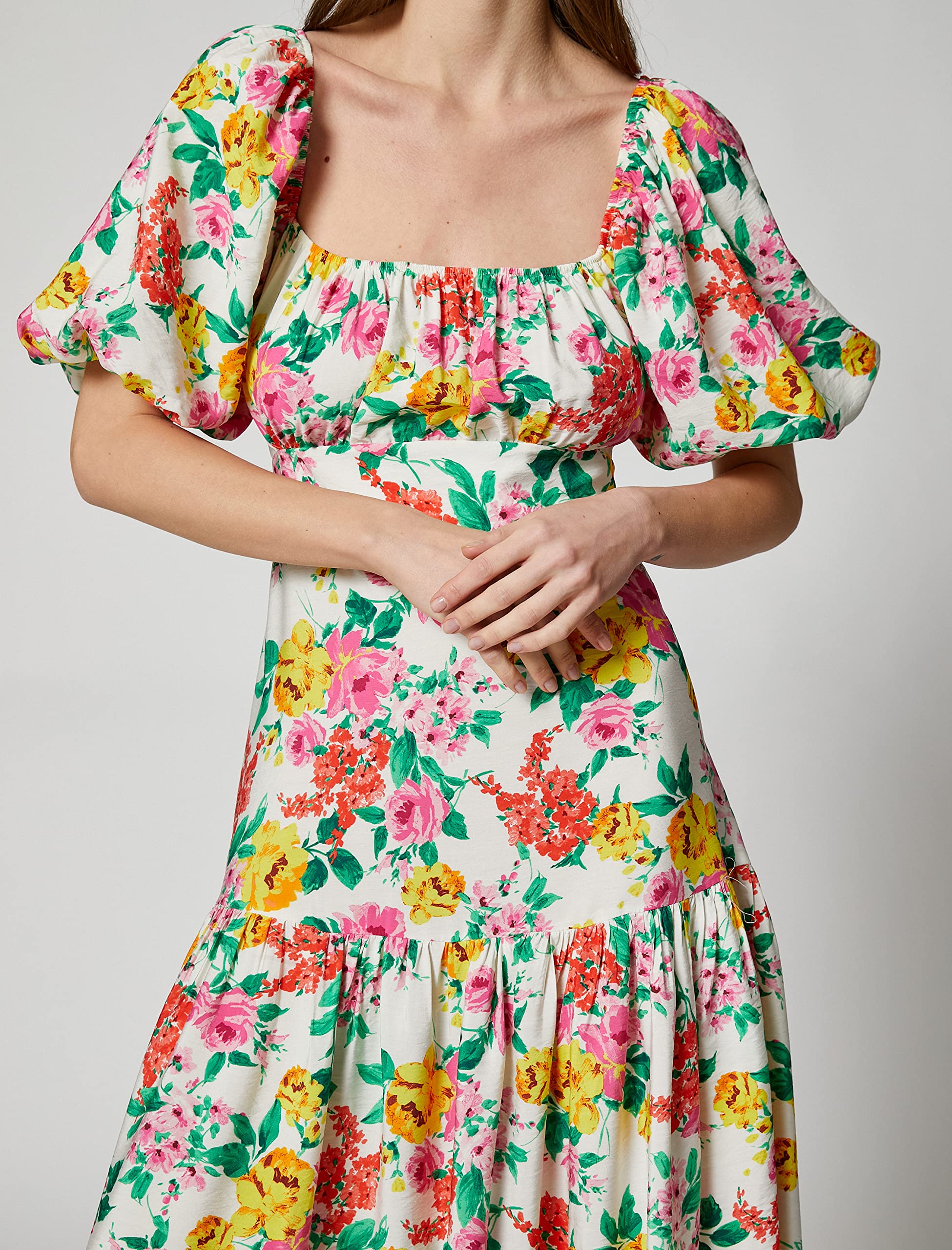 Koton Lunghe con Scollo A Sbuffo A Maniche Corte Dress Donna