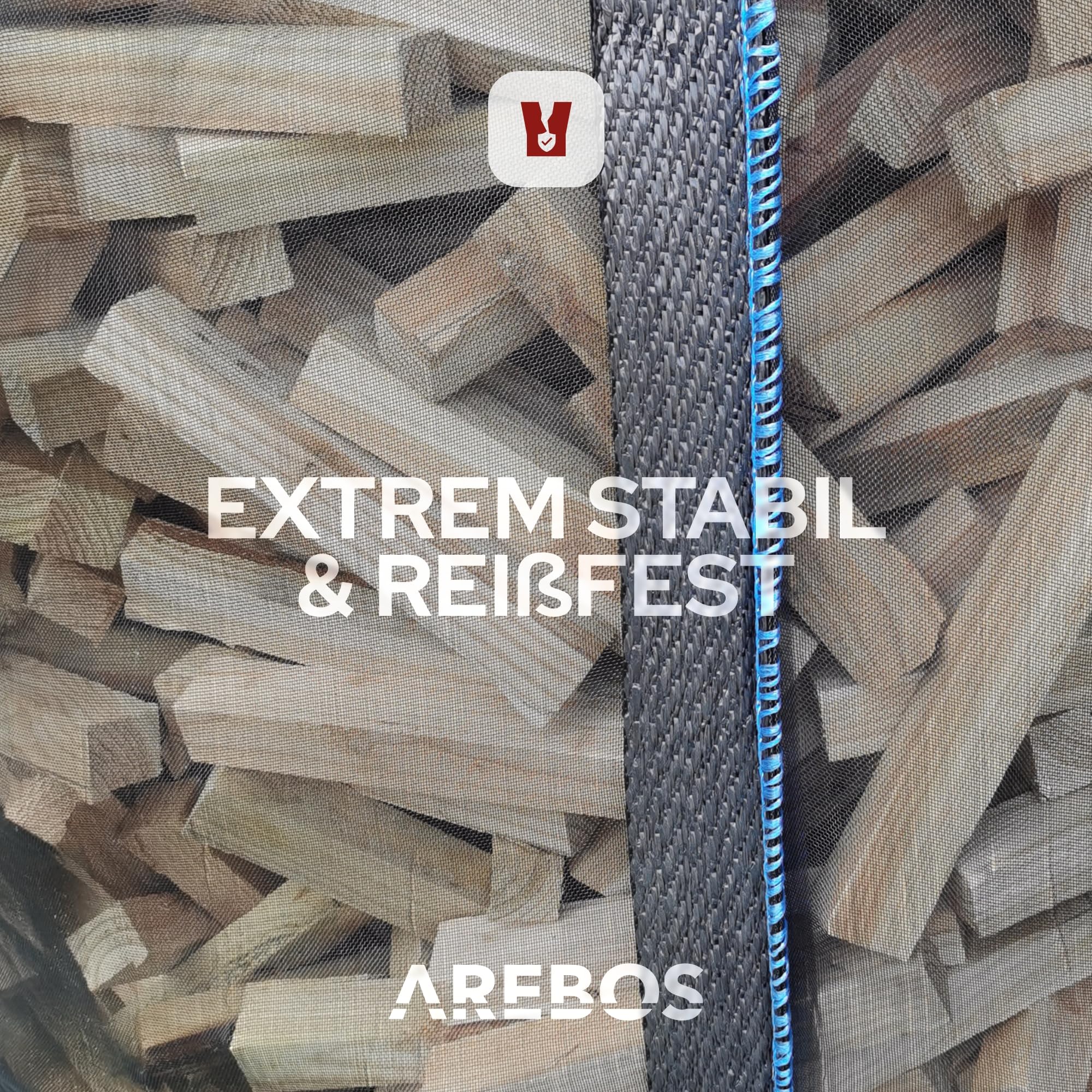 Arebos Premium Holzsack 5er Pack | Big Bag 100x100x120 cm | mit 4 Schlaufen und Einfüllschürze | Tragfähigkeit 1000 kg, SF 5:1, EN ISO 21898 | Säcke für Bauschutt, Holz, Gartenabfall | UV-Beständig