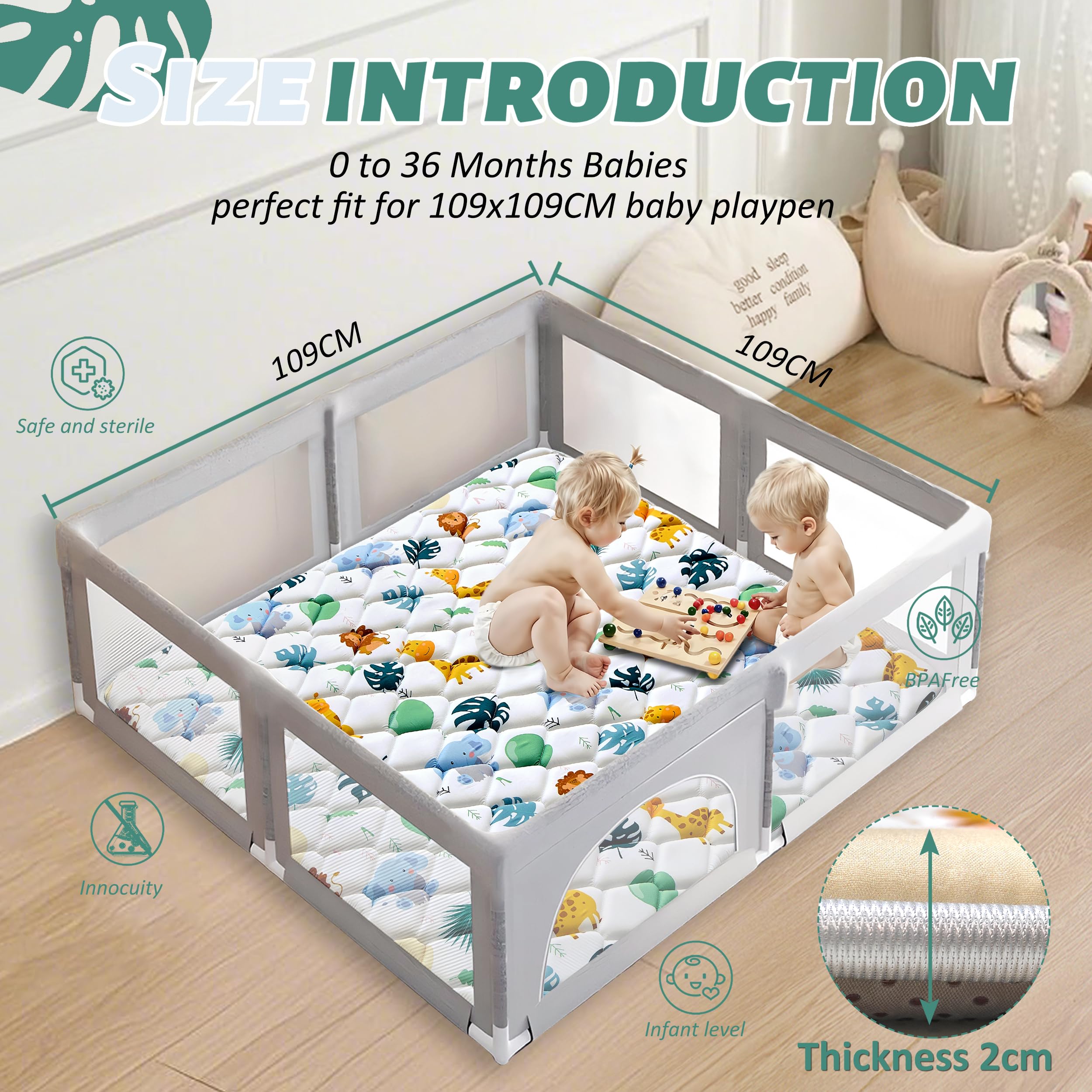 YBIKE Baby Play Mat for Floor Foldable Large Non-Slip Thick Baby Crawling Mats 109x109cm, Portable Soft Tummy Time Mat - Image 3