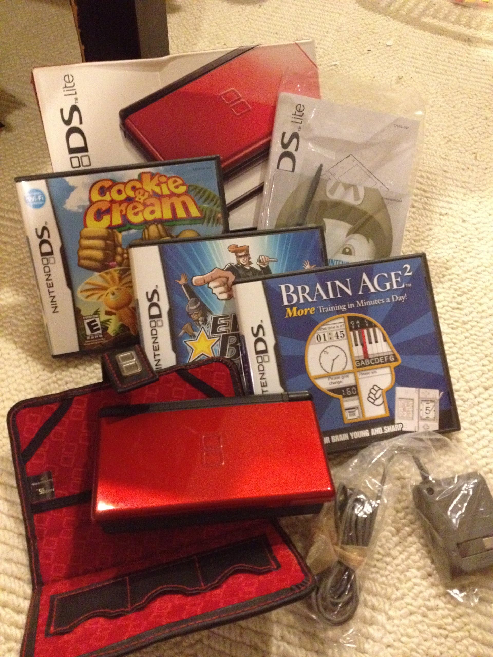 Nintendo DS Lite Crimson & Black with Brain Age 2