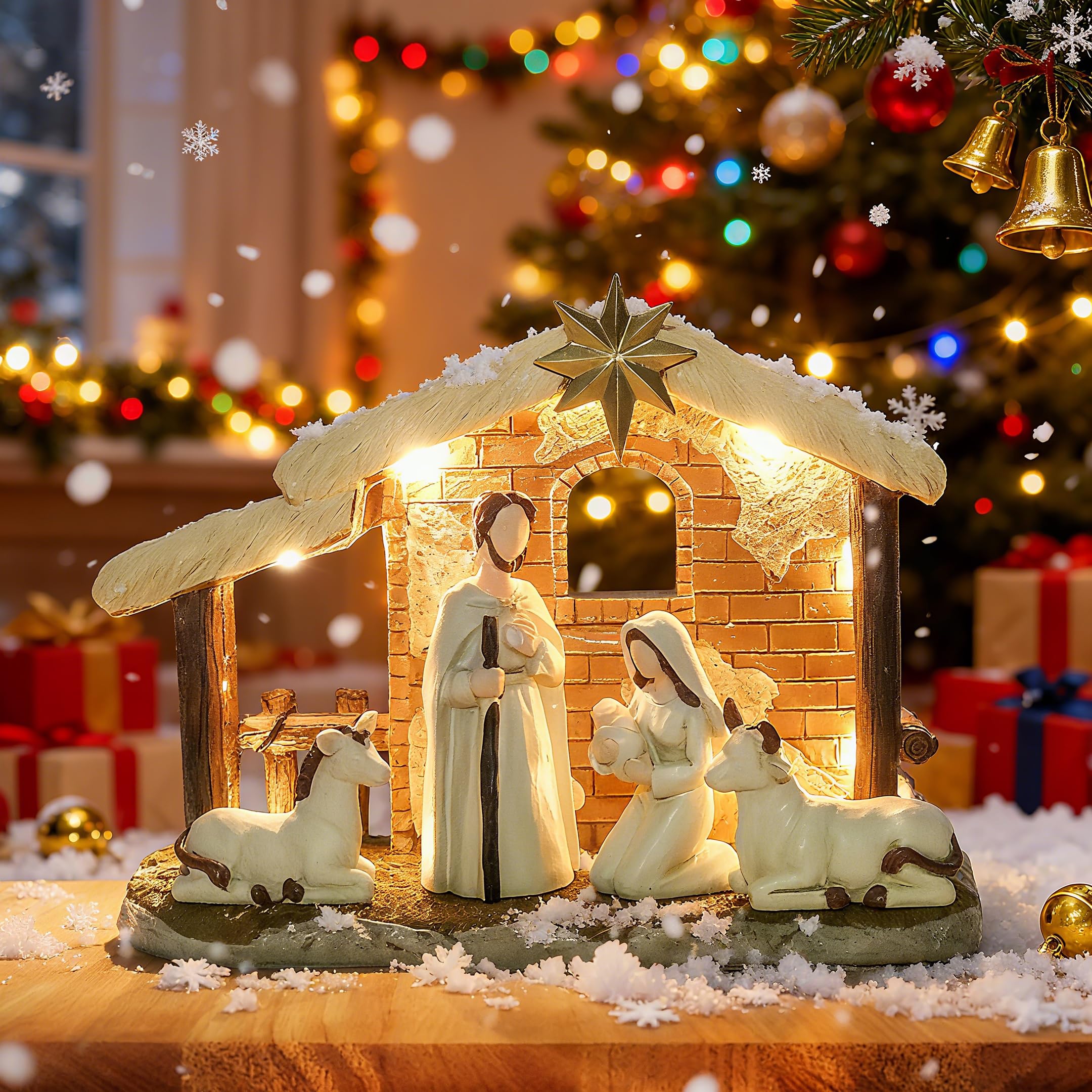 Topsky Set Completo de Belén Navideño con Iluminación - 5 Figuras Pintadas a Mano, Incluye Niño Jesús - Decoración de Adviento y Regalo Cristiano para Familiares y Amigos