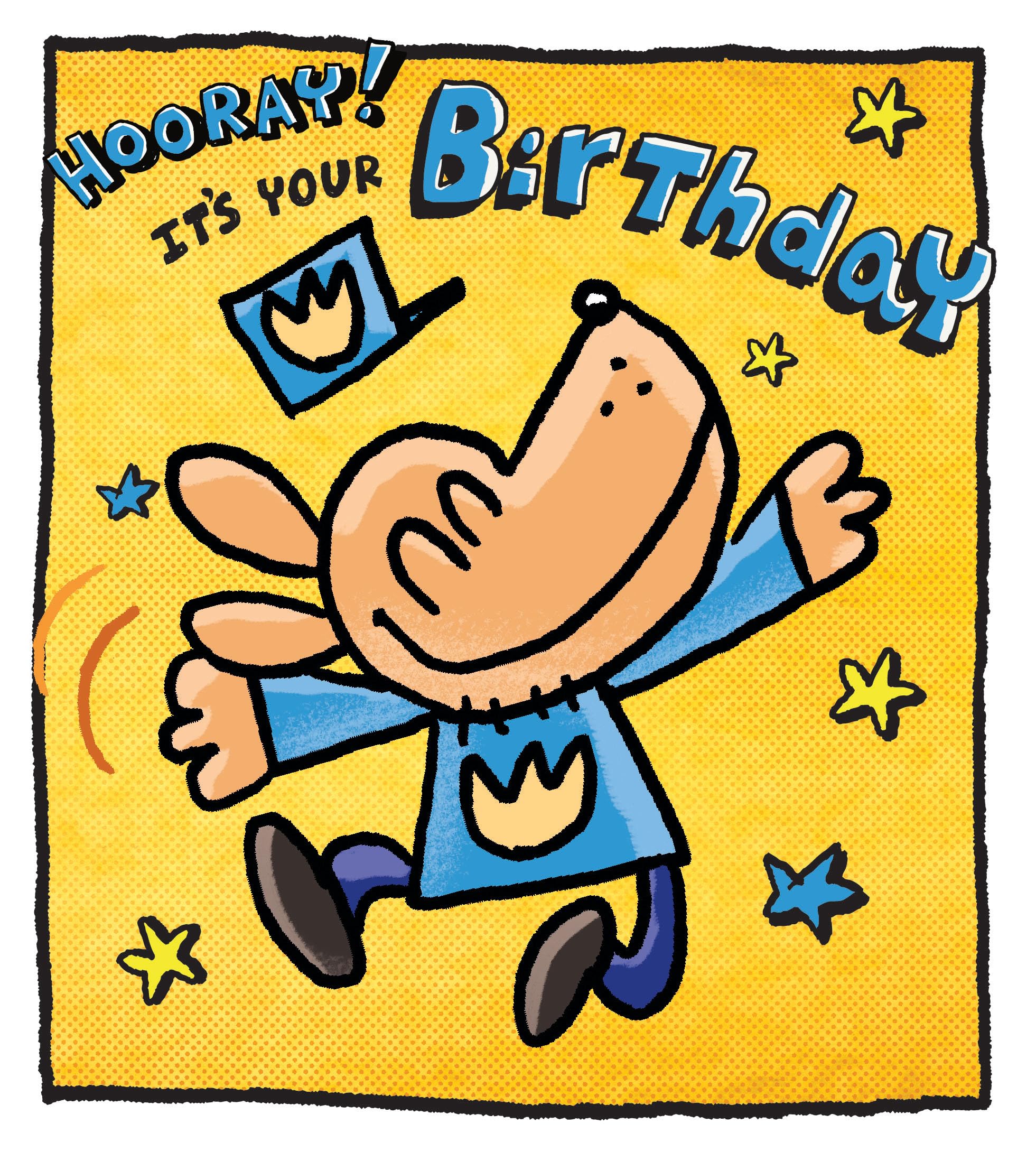Dog Man Birthday Card, Happy Birthday Card For Children, Dogman Hooray It's Your Birthday Funny Cartoon Card