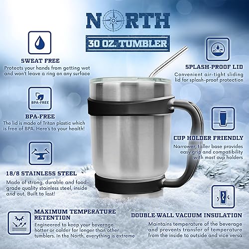 Miniatura 3 de Juego de vaso térmico de acero inoxidable de 4 piezas asa popote y tapa de 30 onzas Vaso con aislante térmico Ideal para transportar bebidas frías o