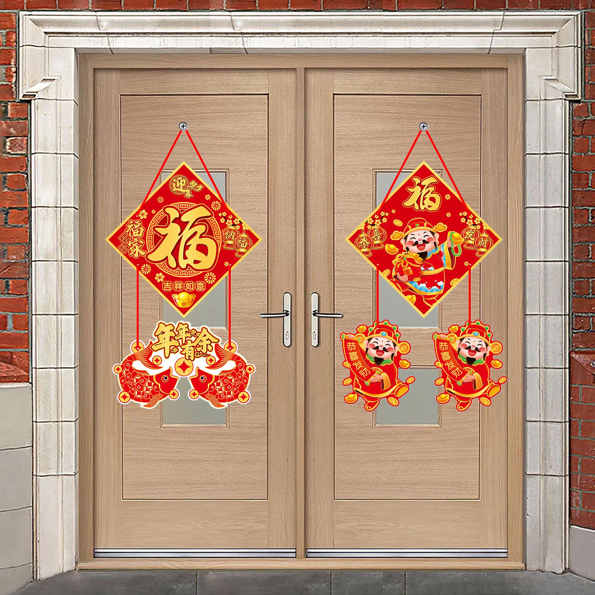 2Pcs Chinese New Year Paper Door Decorations, Year of Horse 2026 Welcome Sign, Spring Festival Hanging Decoration, Fu Welcome Sign for Chinese New Year Door Wall Indoor Outdoor Decoration