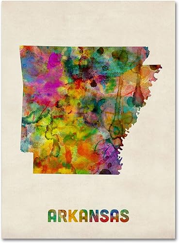 Mapa de Arkansas por Michael Tompsett, arte de pared en lienzo de 14 x 19 pulgadas disponible en Yaxa Peru