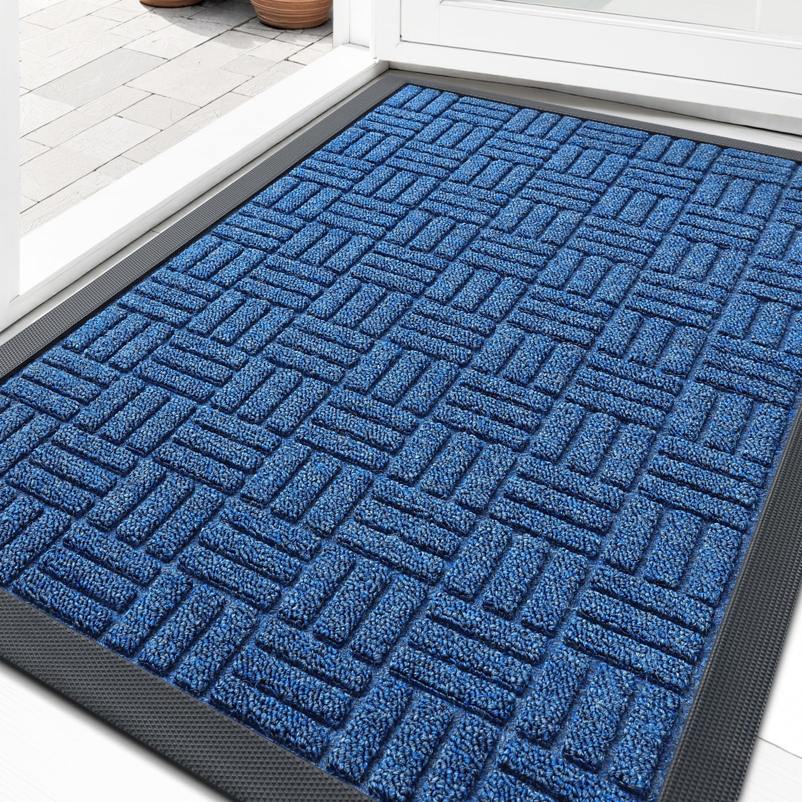 OLANLY Front Door Mat Outside Entrance 33x21, Heavy-Duty Rubber Doormat | Ocean Blue, Stain and Fade Resistant, Non-Slip Backing, Low-Profile Indoor Outdoor Floor Mat for Entryway, Easy to Clean
