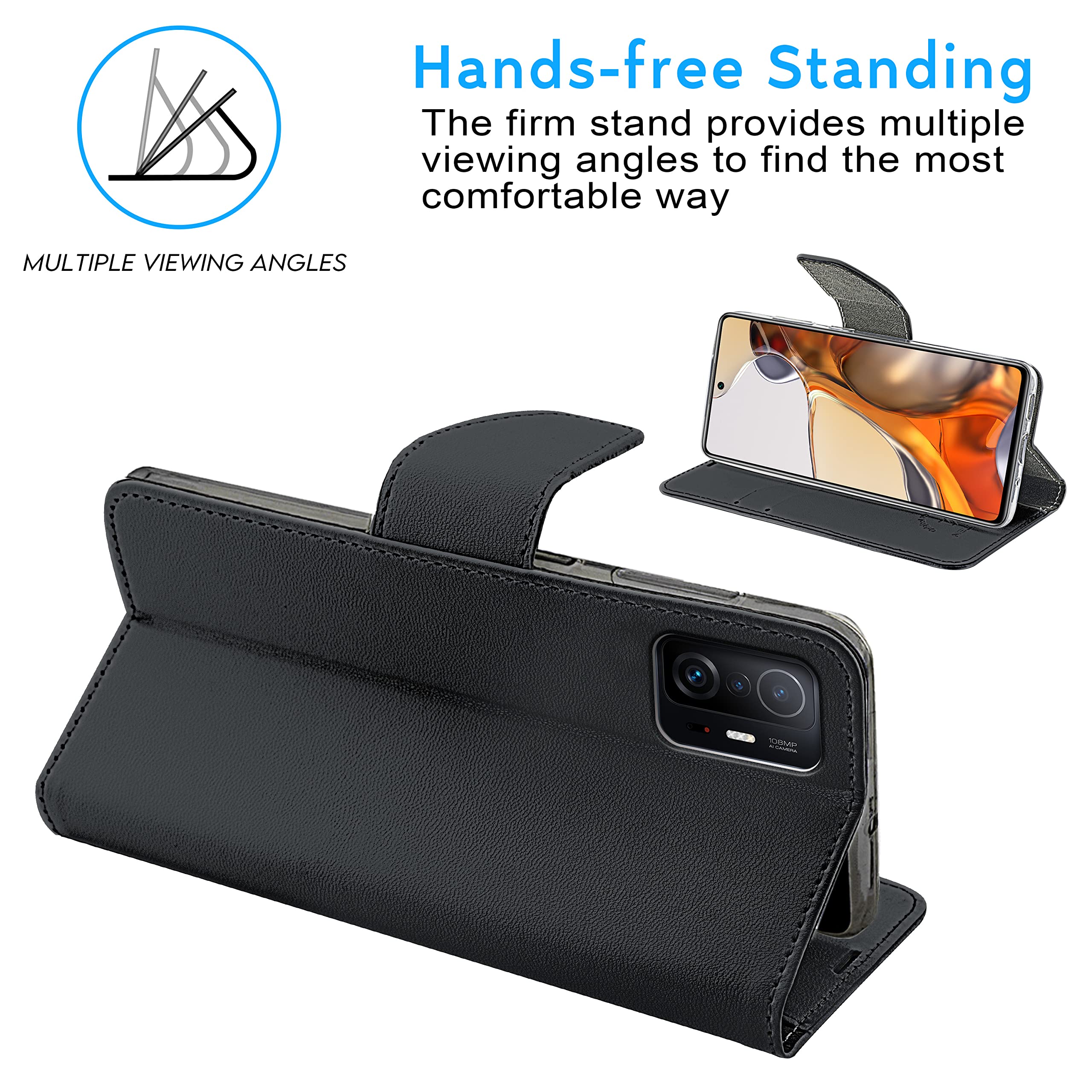 N NEWTOP Cover Compatibile per Xiaomi Redmi Note 9T, HQ Lateral Custodia Libro Flip Chiusura Magnetica Portafoglio Simil Pelle Stand (Nero