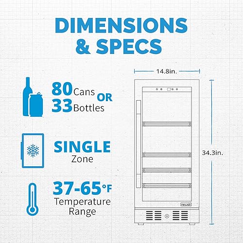 Miniatura 8 de NewAir Refrigerador de vino con puerta de vidrio de 15 pulgadas  80 latas o 33 botellas de vino y bebidas  Refrigerado por compresor, termostato
