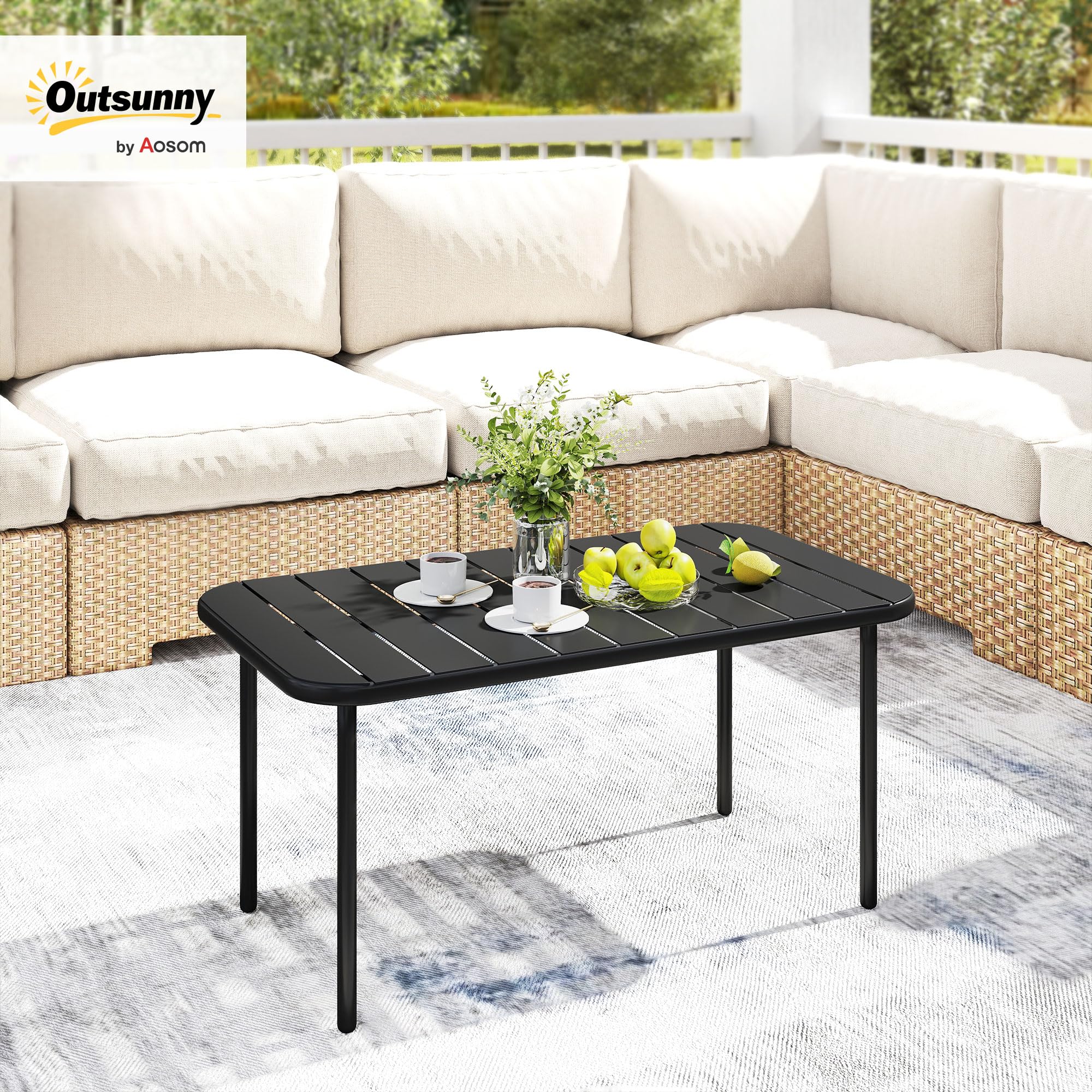 Outsunny Table Basse de Jardin en Acier Galvanisé 90x50x43cm Noir
