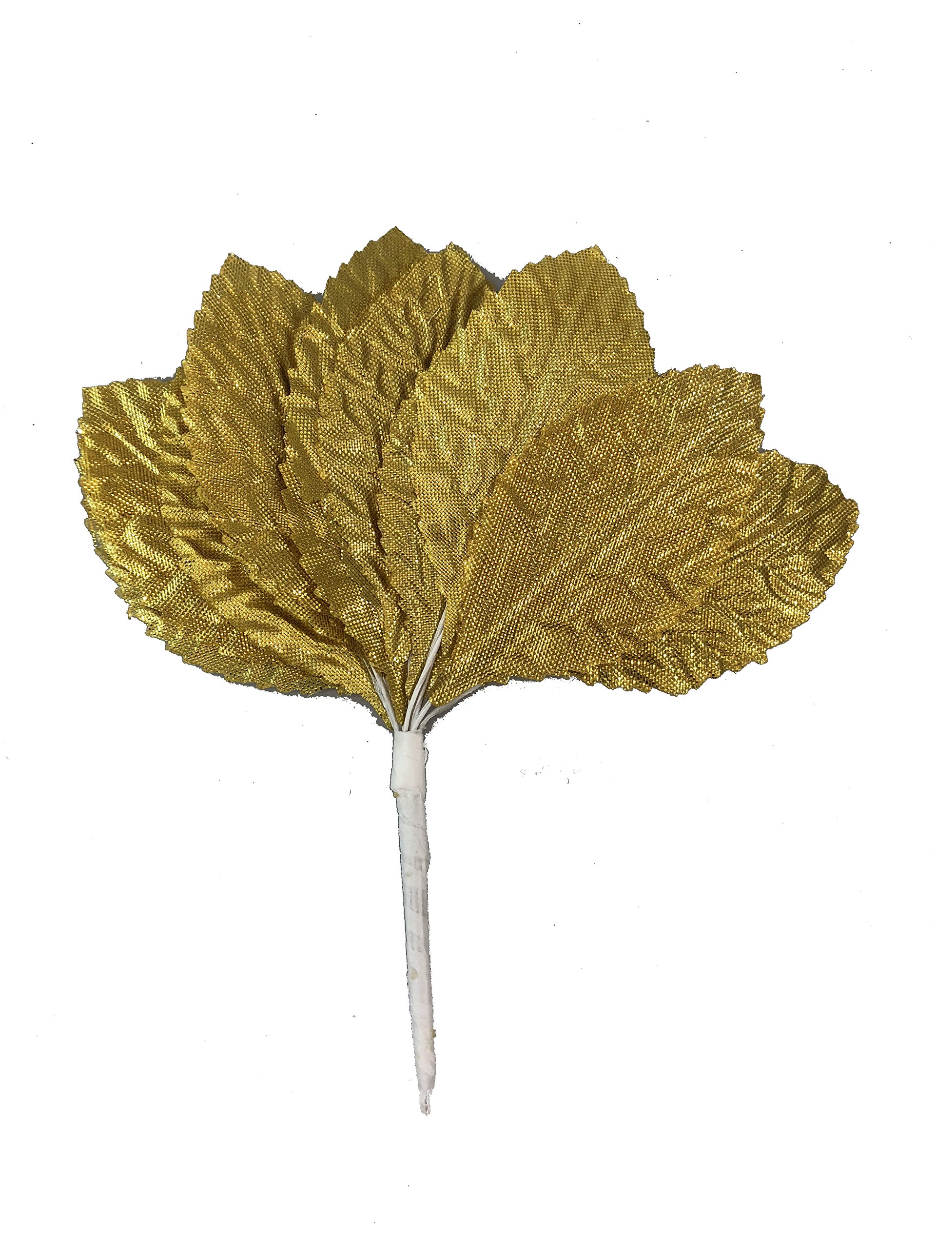 LACrafts 1.5” or 2.5” Inch Artificial Wired Leaves in Green, Gold, Silver or White for Decorations, Crafting, and Corsages (Gold, 2.5