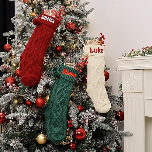 Miniatura 7 de Bemaystar Medias de Navidad personalizadas, medias de punto con nombre personalizado, medias bordadas grandes de 18 pulgadas, decoraciones de