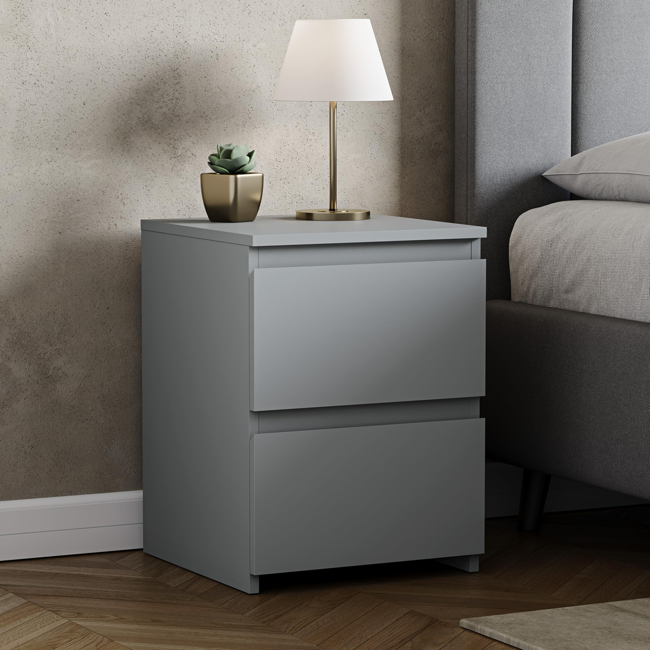 Vida Designs Denver 2 Drawer Large Bedside Cabinet Bedroom Storage Chest, Modern Nightstand End Table H48 x W39.5 x D 39.5 cm (Grey)