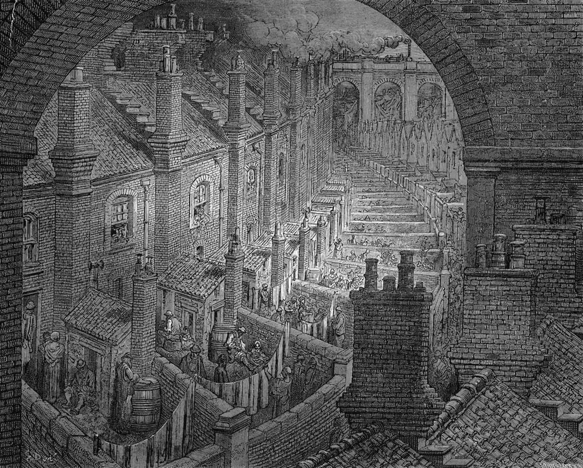 SERENDIPITP Vintage Picture Print on Canvas Wall Art Poster Slums of London Engraving by Gustave Dore Artwork Print Poster for Wall Decor 60x90cm