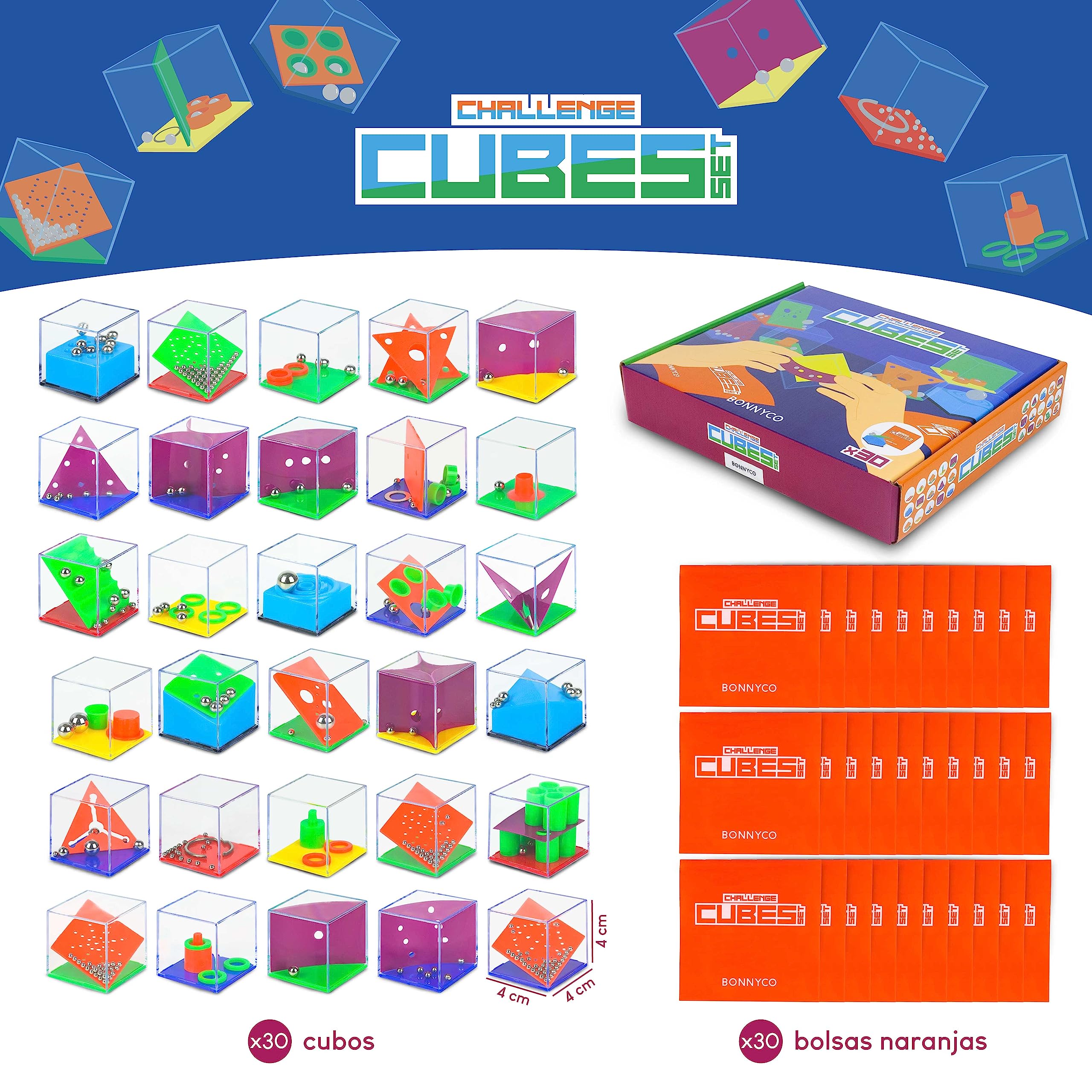 BONNYCO Cubos Rompecabezas Niños Pack 30 Regalos Cumpleaños Niños Colegio. Detalles Cumpleaños Infantil, Relleno Piñata. Regalitos Invitados, Regalos Alumnos Primaria. Mini Juegos para Regalar