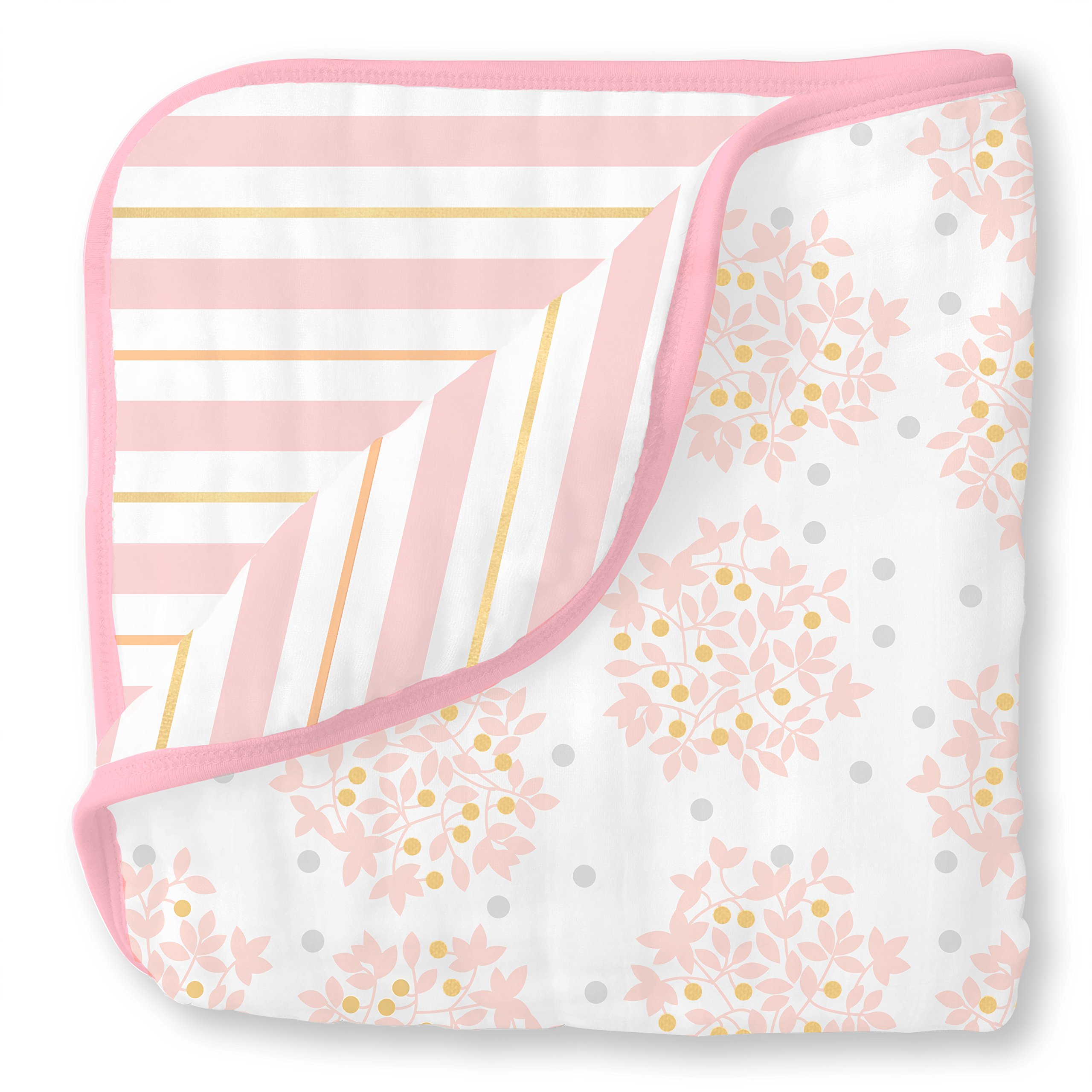 SwaddleDesigns 4-Layer Cotton Muslin Luxe Blanket, Cuddle and Dream, Pink Heavenly Floral Shimmer