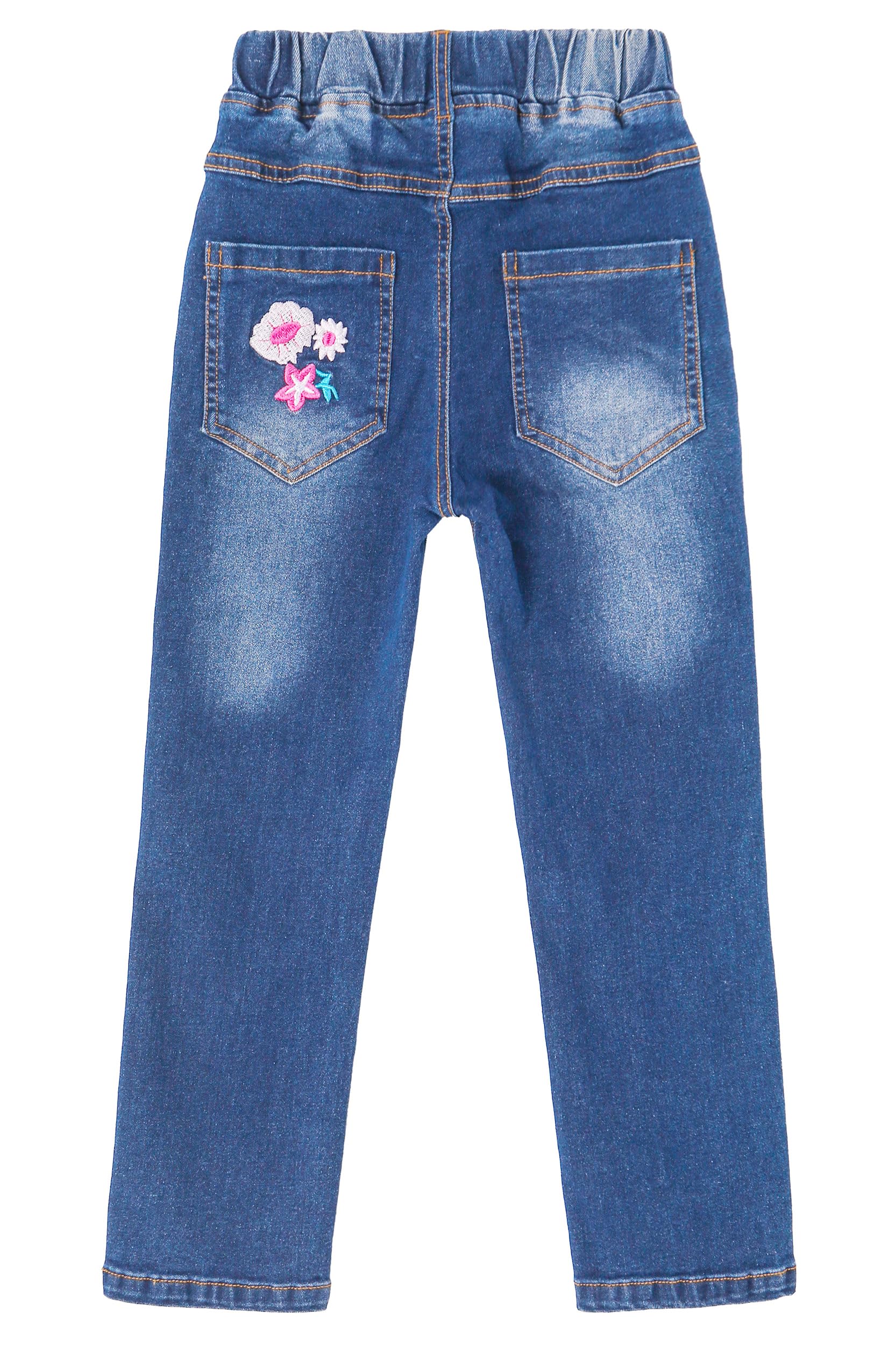 KIDSCOOL SPACE Vaqueros Bordados Niña, Pantalones de Mezclilla con Cintura Elástica