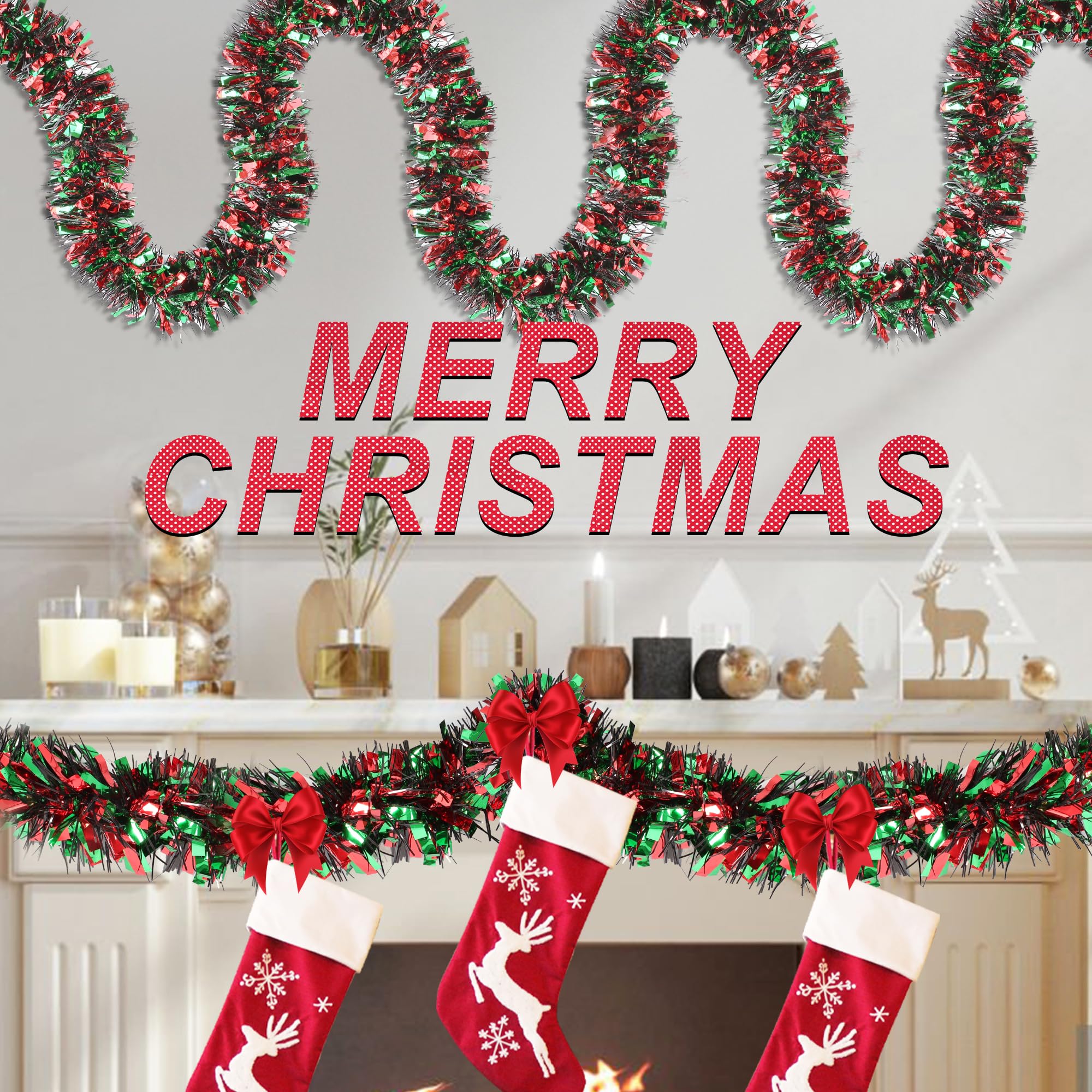 Green Metallic Twist Garland 50ft Green Tinsel Garland - Metallic Christmas  Tree Decorations For Indoor Outdoor Holiday Party 50ft Green Metallic Christmas  Tinsel Garland Tree Decoration, image size:2000x2000