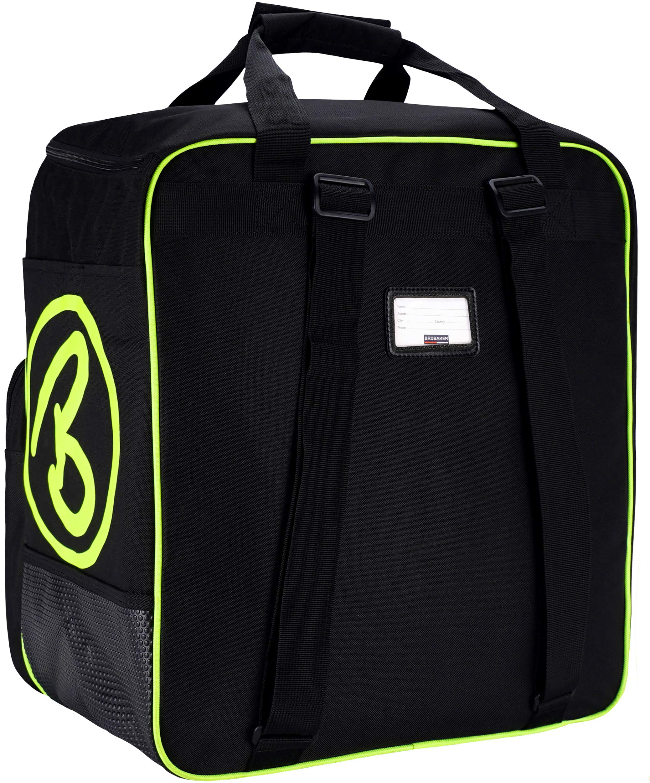 BRUBAKER - Set de Ski 'XC Touring Champion' - Housse à Skis de Fond & Sac à Chaussures de Ski - pour 1 Paire de Skis + Bâtons + Chaussures + Casque - Noir/Jaune Fluo