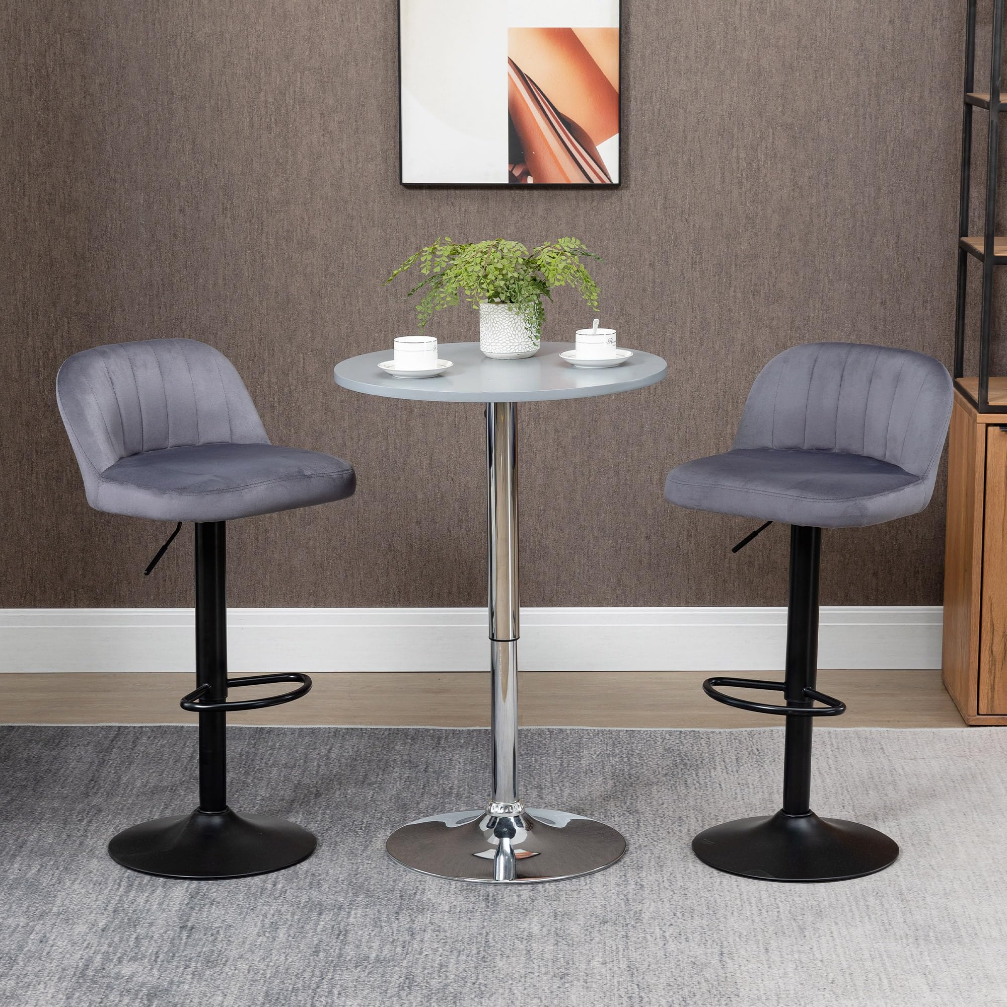 HOMCOM Lot de 2 Tabourets de Bar Repose-Pieds Hauteur Réglable Gris Noir
