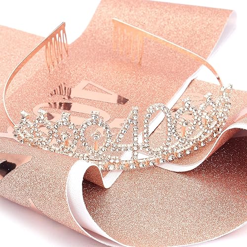 Miniatura 6 de Casoty Juego de diadema y tiara de 40 y fabuloso, oro rosa, para decoraciones de cumpleaños de 40 años, regalos para mujeres, decoraciones de fiesta