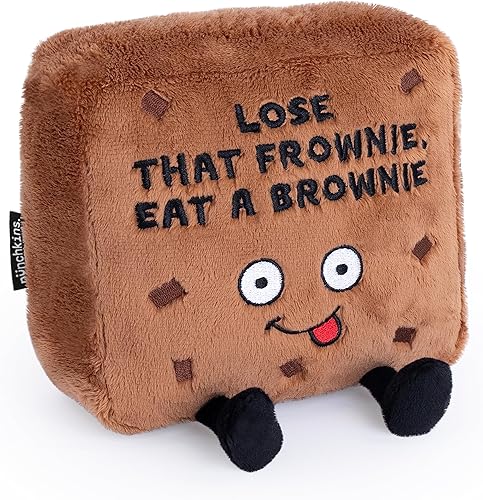 Punchkins Brownie Plushie - Lose That Frownie, Eat A Brownie Funny Brownie Plush, regalo para los amantes del chocolate, juguete de peluche de