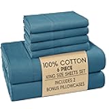 Sheet Set King Size – 100% Cotton Bed Sheets King with 4 Pillowcases, Ultra Soft & Cozy, Lightweight & Breathable, With 15