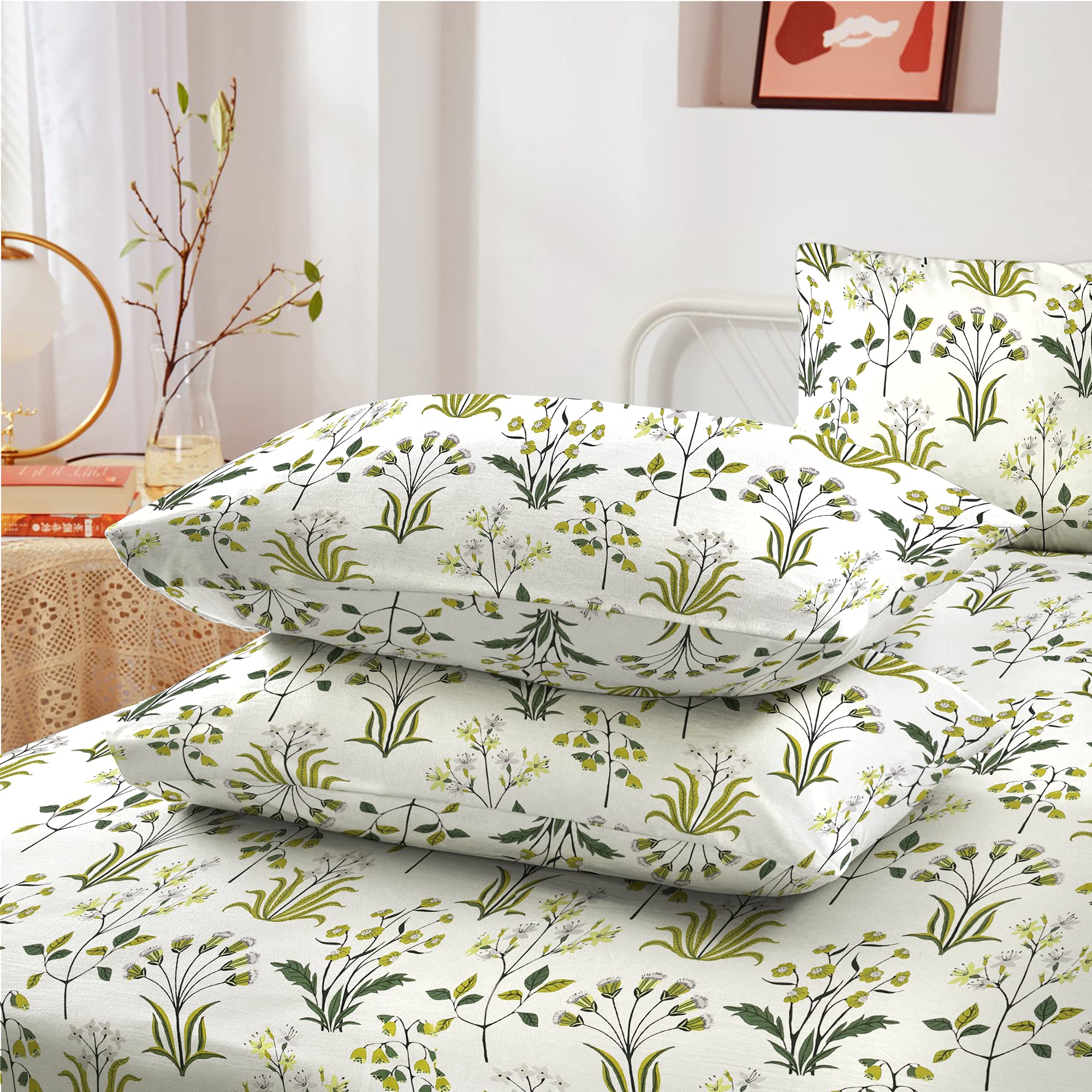 Printed Floral Pillow Case Pack of 2-100% Egyptian Cotton 400 Thread Count Bed Pillowcase Pair Easy Care Machine Washable Soft & Breathable Luxury