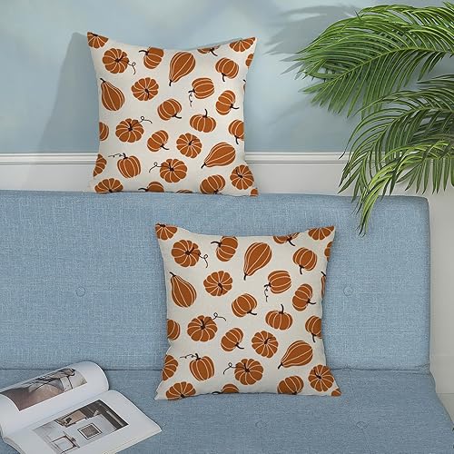 Miniatura 177 de Juego de 2 fundas de almohada de otoño de 18 x 18 pulgadas, hojas de arce de calabaza y búfalo a cuadros, decoración de otoño, de lino, Acción