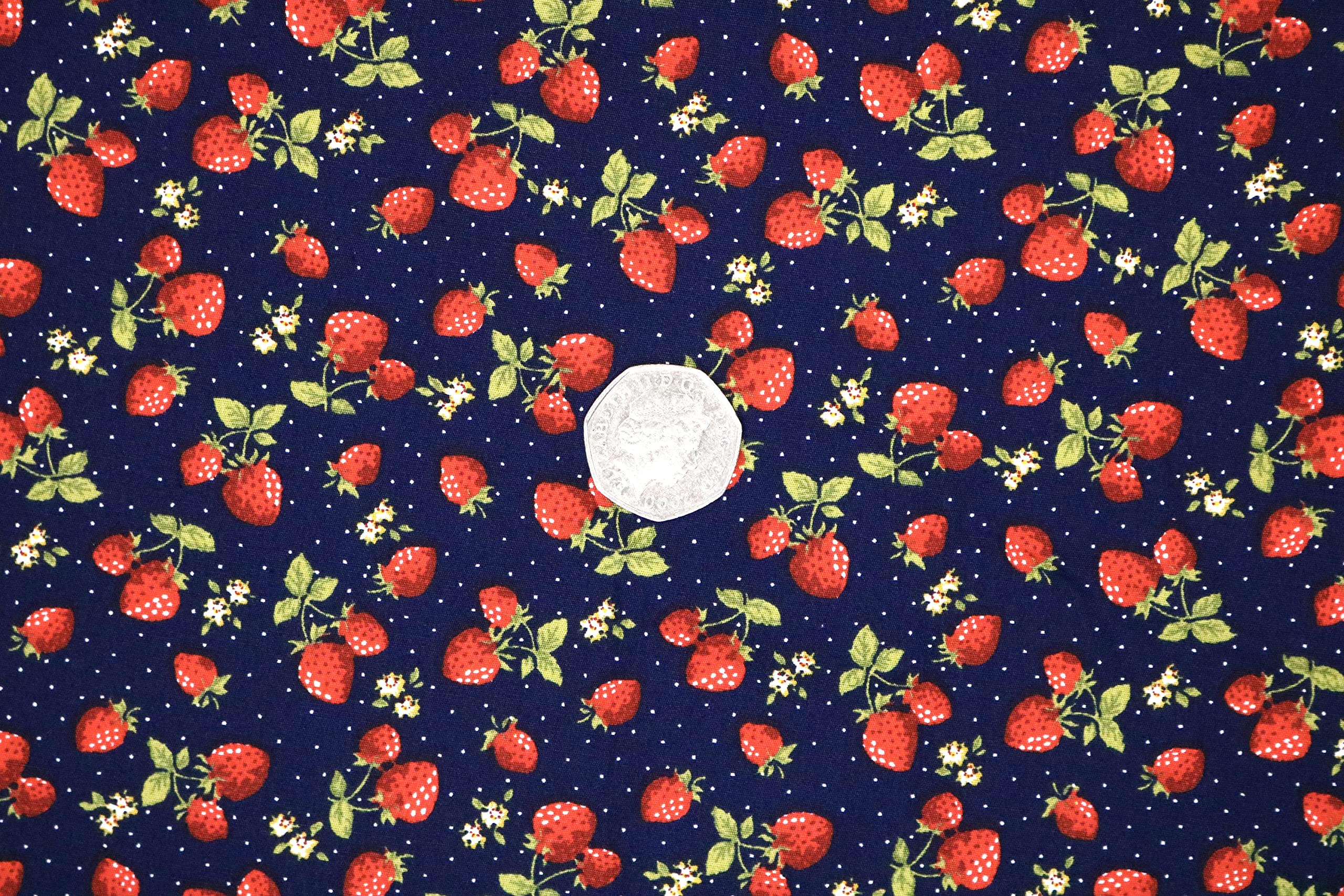 Pyrhan 100% Cotton Poplin By Rose & Hubble | Sweet Strawberry Printed Cotton Fabric By The Metre UK | 114 Cm | Crafting & Dressmaking Fabric | Dress Fabric Material for Sewing Dressmaking (Navy)