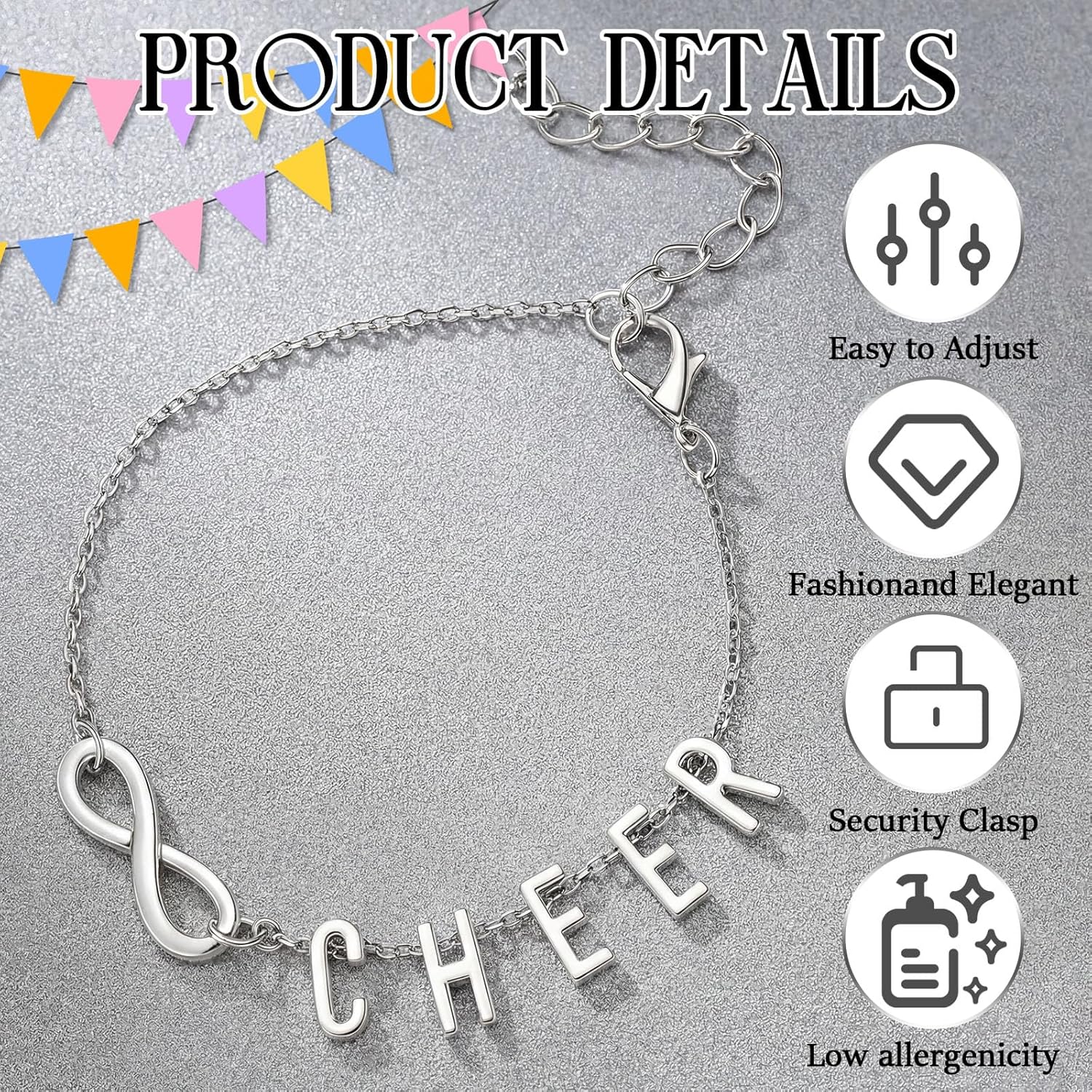 12 Sets Cheerleader Gifts Set Cheer Bracelets and Cheerleader Card Infinity Initial Cheer Bracelets for Team Women Christmas Birthday Gifts - Image 3