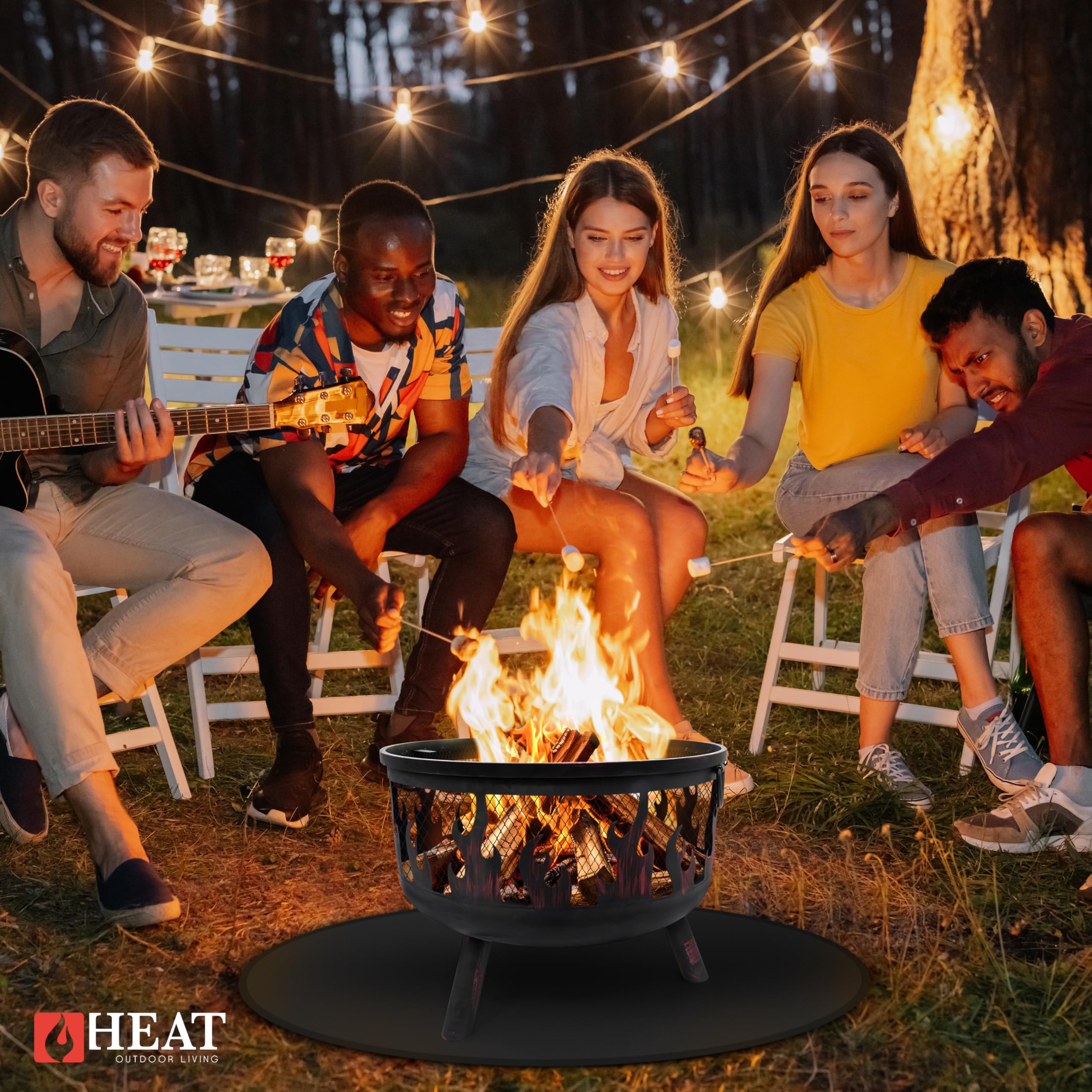 Feuerkorb Hornset - Feuerkorb für den Garten - mit Funkenschutz und Grillrost - Feuerschalen & Feuerkörbes - Feuerstelle Outdoor auf Beinen