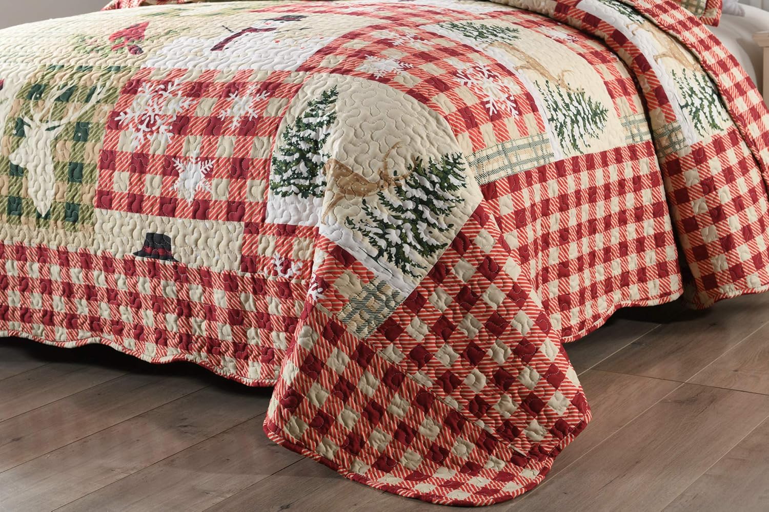 3 Piece Rustic Lodge Deer Quilt Christmas Quilt Quilted Bedspread Quilted Bedspread Ensemble/ Snowman Quilt