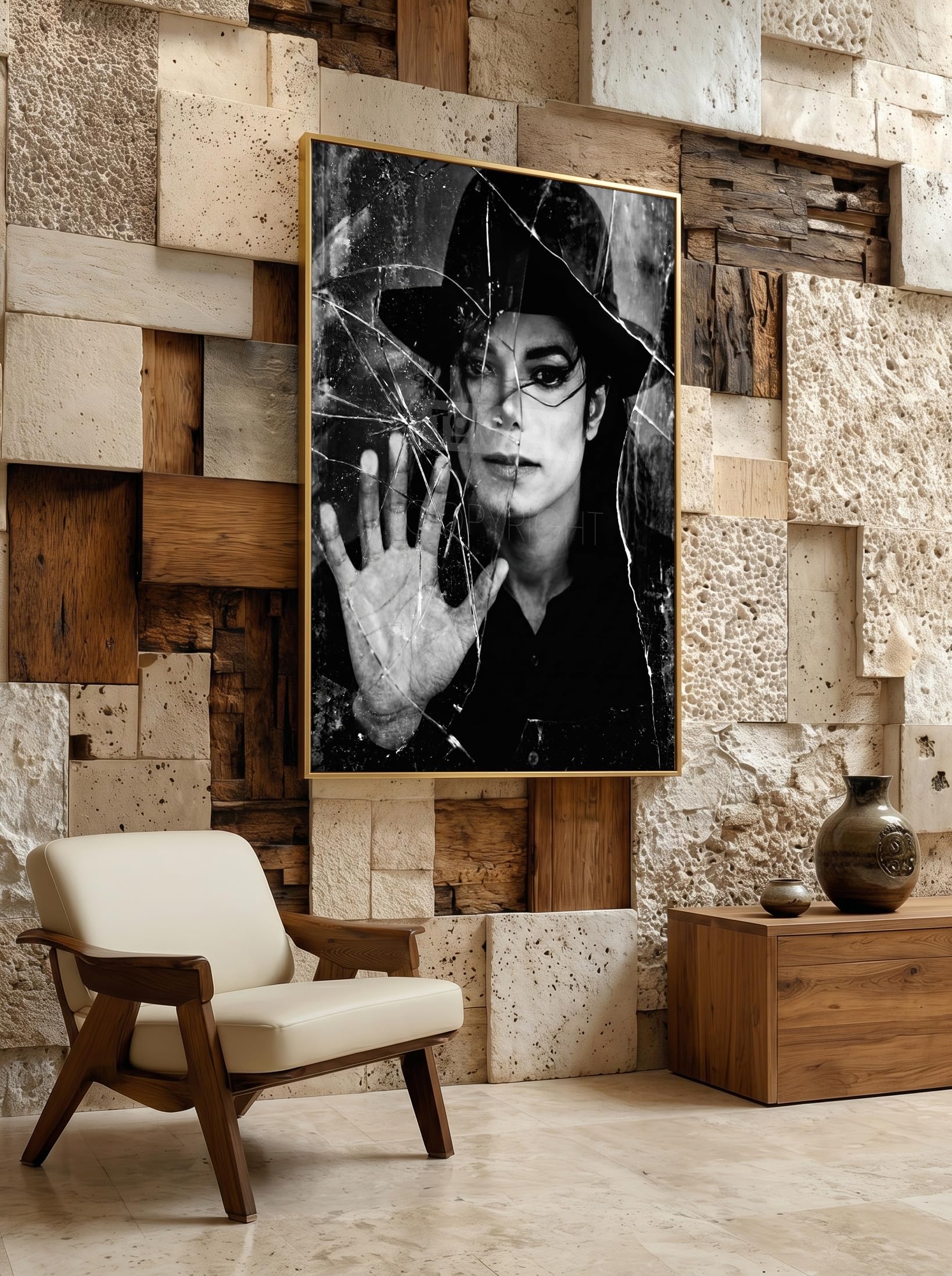 Tomaok® - Poster Stampa poster d'arte (Cornice non fornita) Ritratto iconico Michael Jackson in bianco e nero, scena musicale drammatica, Poster contemporaneo
