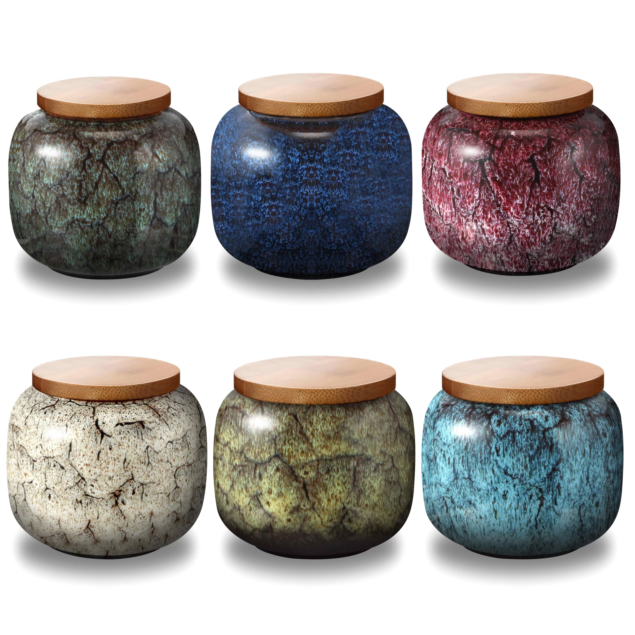 Domensi Mini Urns for Human Ashes Set of 6 with Lids Memorial Small Urns Keepsake Vintage Container Ashes Ceramic Jar Decorative for Storage, Honor Your Loved One Lost