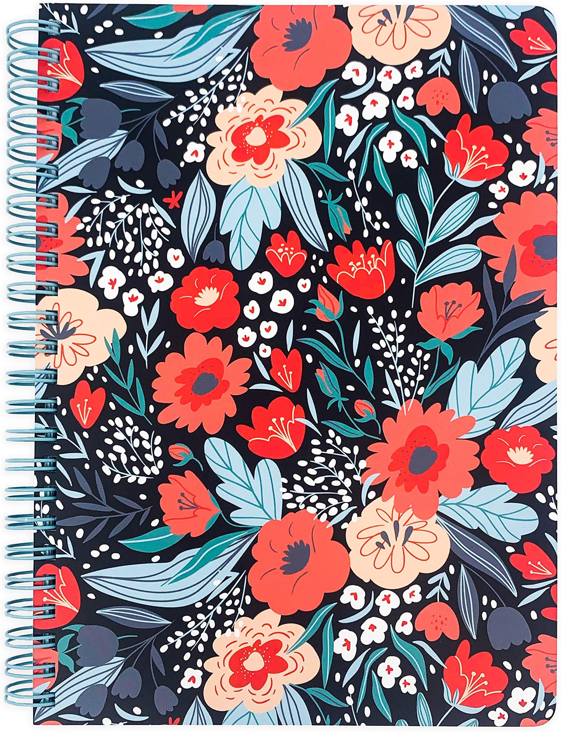 Steel Mill & Co Cute Red/Blue Mini Spiral Notebook, 8.25" x 6.25" Journal with Durable Hardcover and 160 Lined Pages, Folk Floral