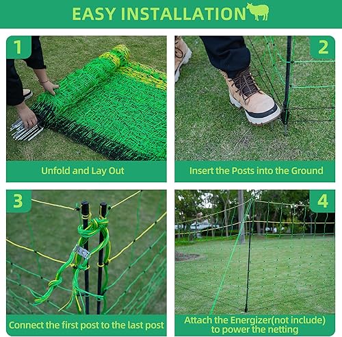 Miniatura 4 de Red eléctrica para cerca, 35.4 pulgadas de alto x 164 pies de largo, redes portátiles de malla para cerdo, perros, ciervos, cabras, cercas