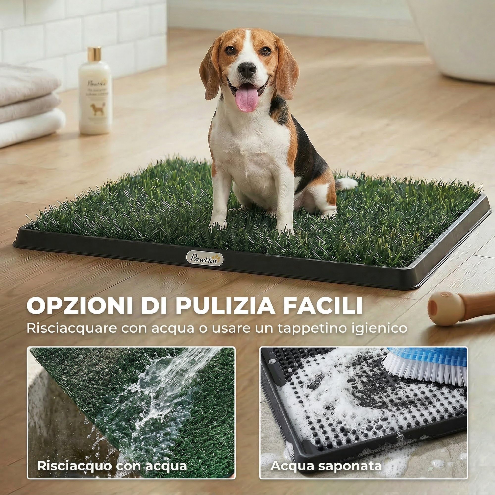 PawHut Lettiera per Cani con Prato Sintetico con Vassoio e Sistema di Drenaggio, 76 x 50.5 cm, Ideale per Addestramento Igienico, Sistema Lavabile a 3 Strati per Interni ed Esterni, Verde