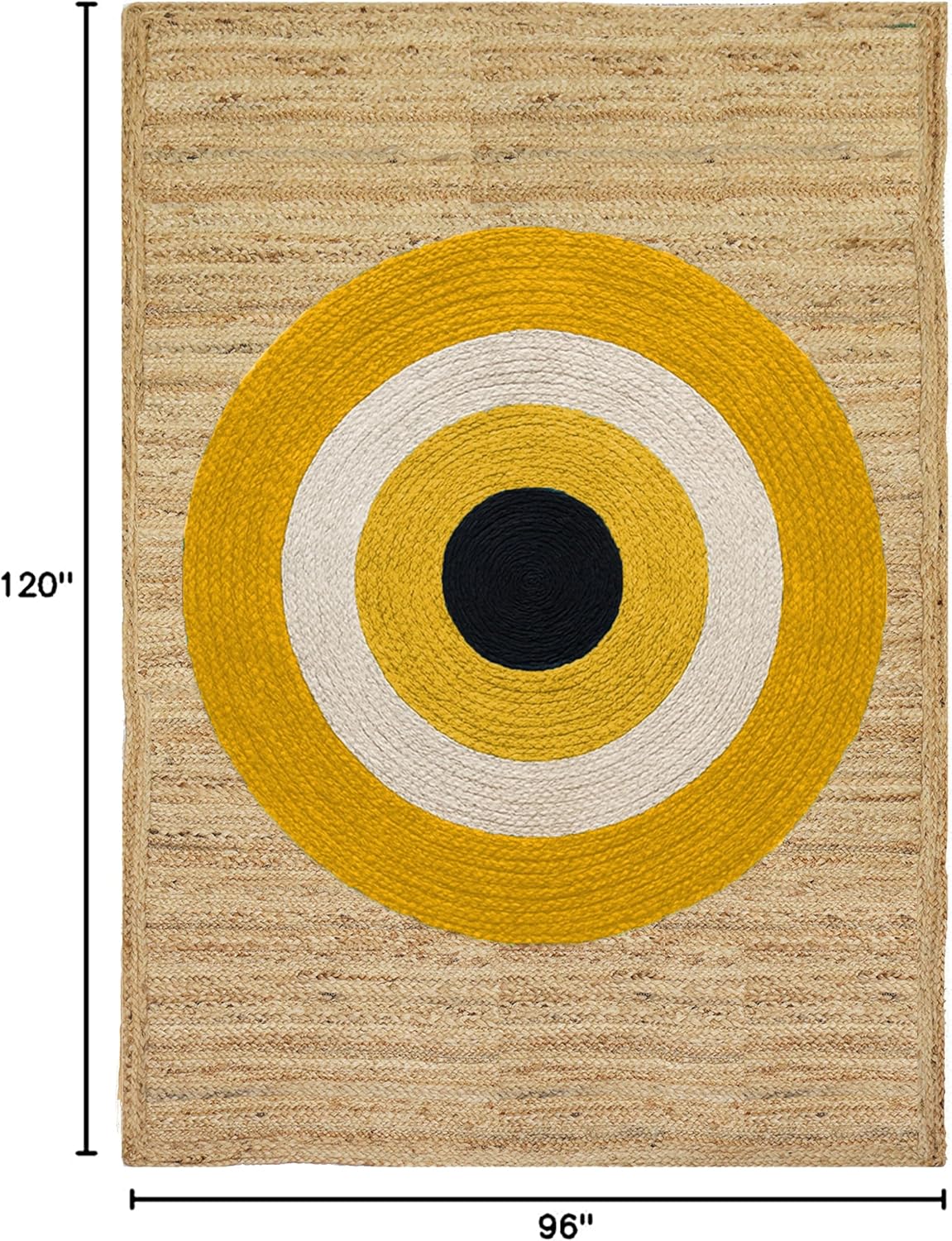 Heavy Material Handmade Jute Area Rug Natural Jute Kilim Rug 12x15 Thick 0.27" Geometric Yellow & Beige Evil Eye Rugs for Kids Room Bedroom Dining Table Farmhouse Decor Carpet