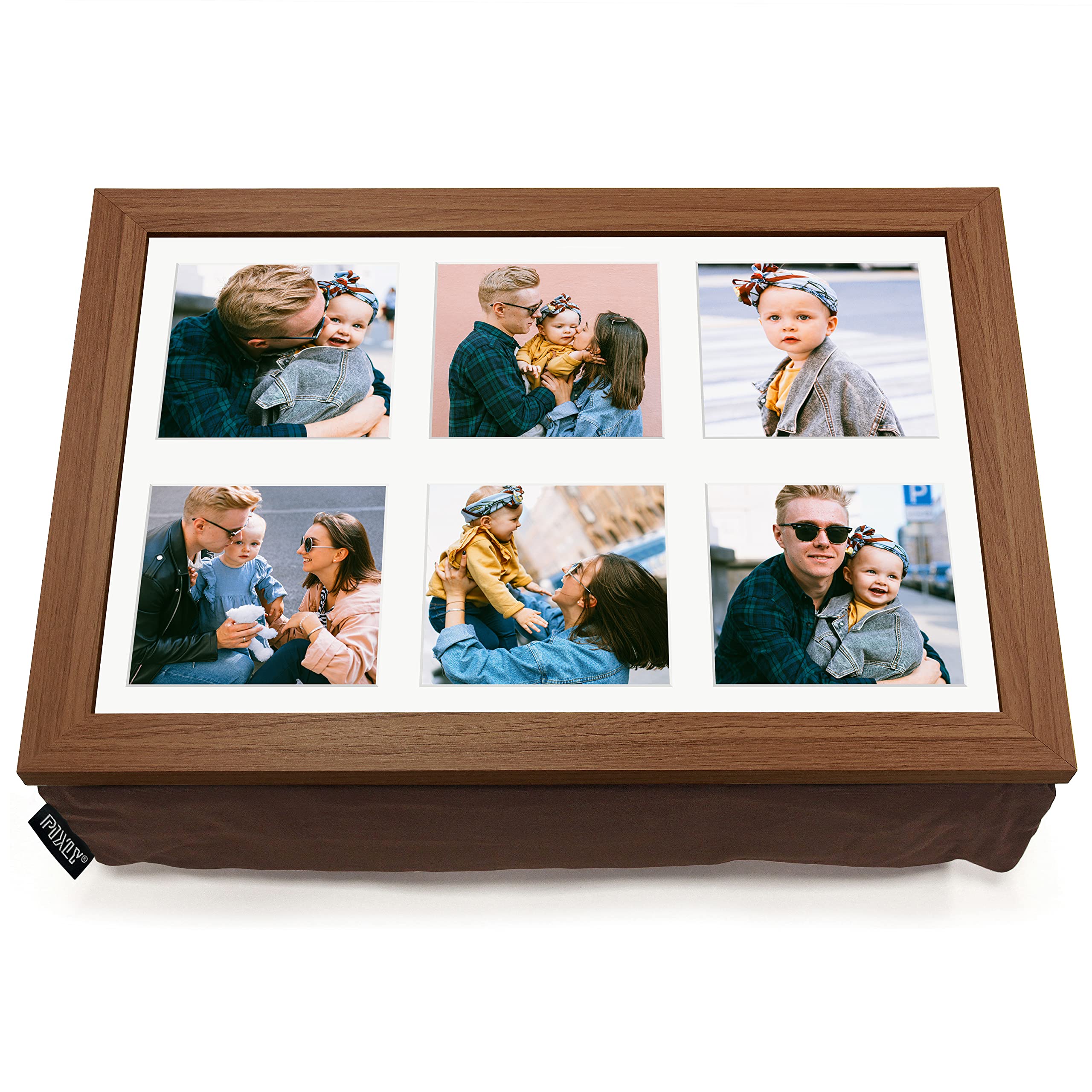 Pixlyยฎ Personalised Custom Collage Photo Cushioned Lap Tray Lap Top Serving Cushion with Bean Bag | Walnut Finish A3