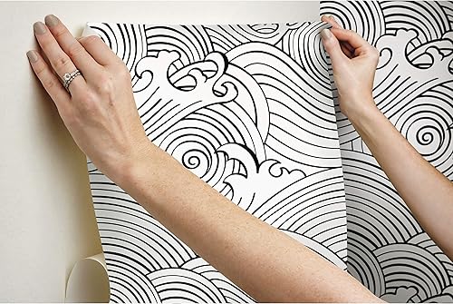 Miniatura 6 de RoomMates RMK11901RL - Papel pintado de ondas asiáticas en blanco y negro