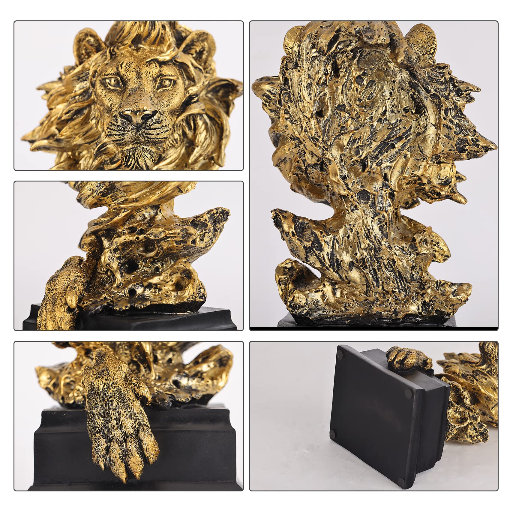 XINGYAN Statue di leone in resina dignificata Il re degli animali decorazione per casa, ufficio, studio, libreria, miglior regalo di scultura per uomo con dominanza (dorato)