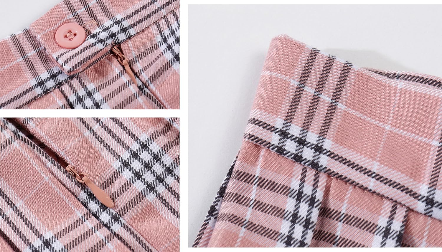 Beautifulfashionlife Women Girls Short Plaid Pleated Skirts Uniform Cosplay Costumes 2 Pink Mixed White