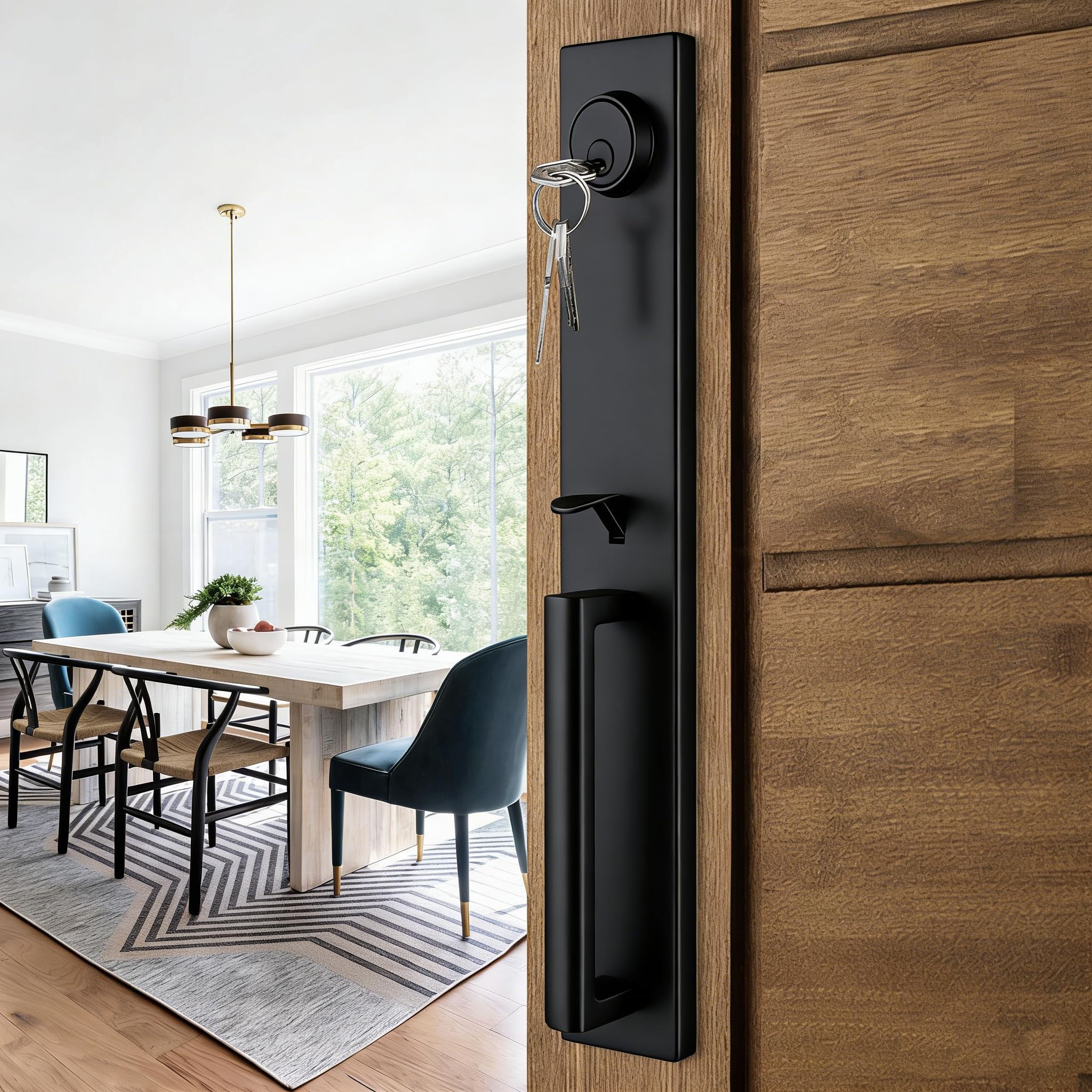 NEWBANG Heavy Duty Keyed Handleset for Entrance Door Lever in Matte Black Finish, Reversible for Left and Right Handed, MDHST2016DB-BR